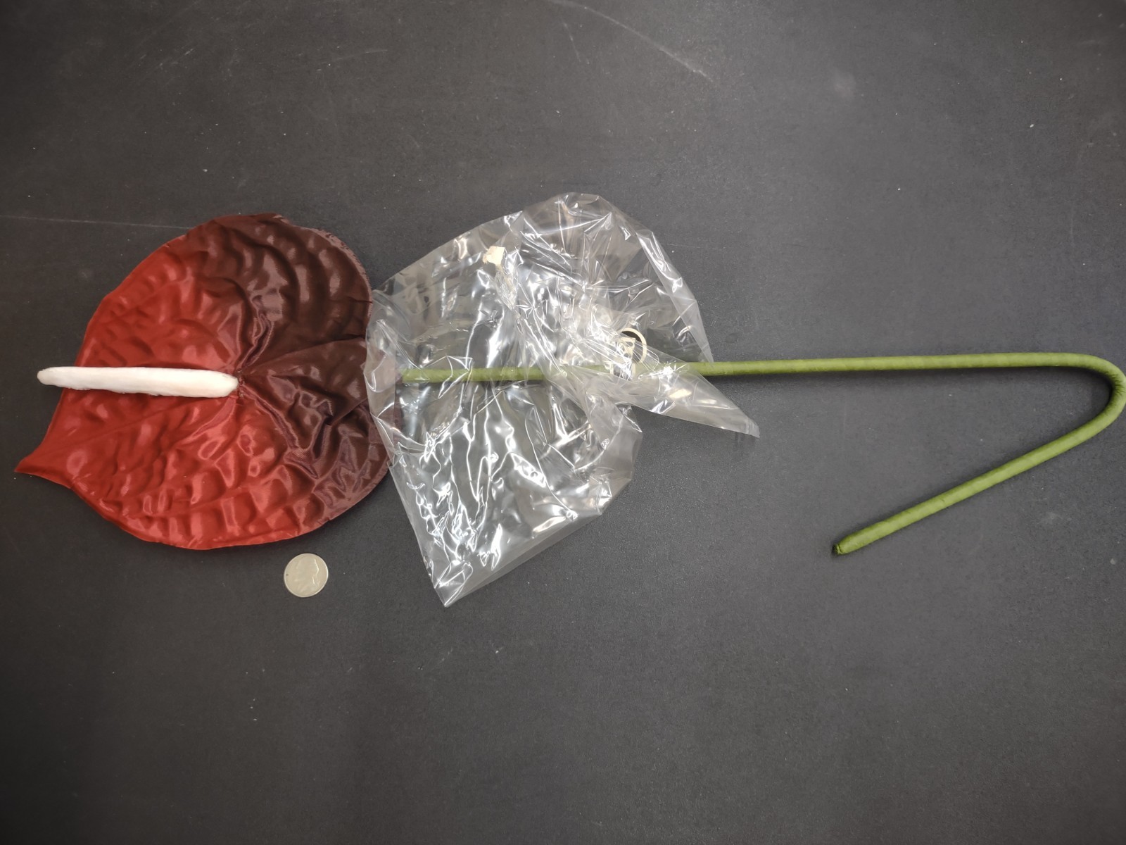Giant Tropical Anthurium Flower, Red/Burgundy Satin, Large Bloom & Long Stem