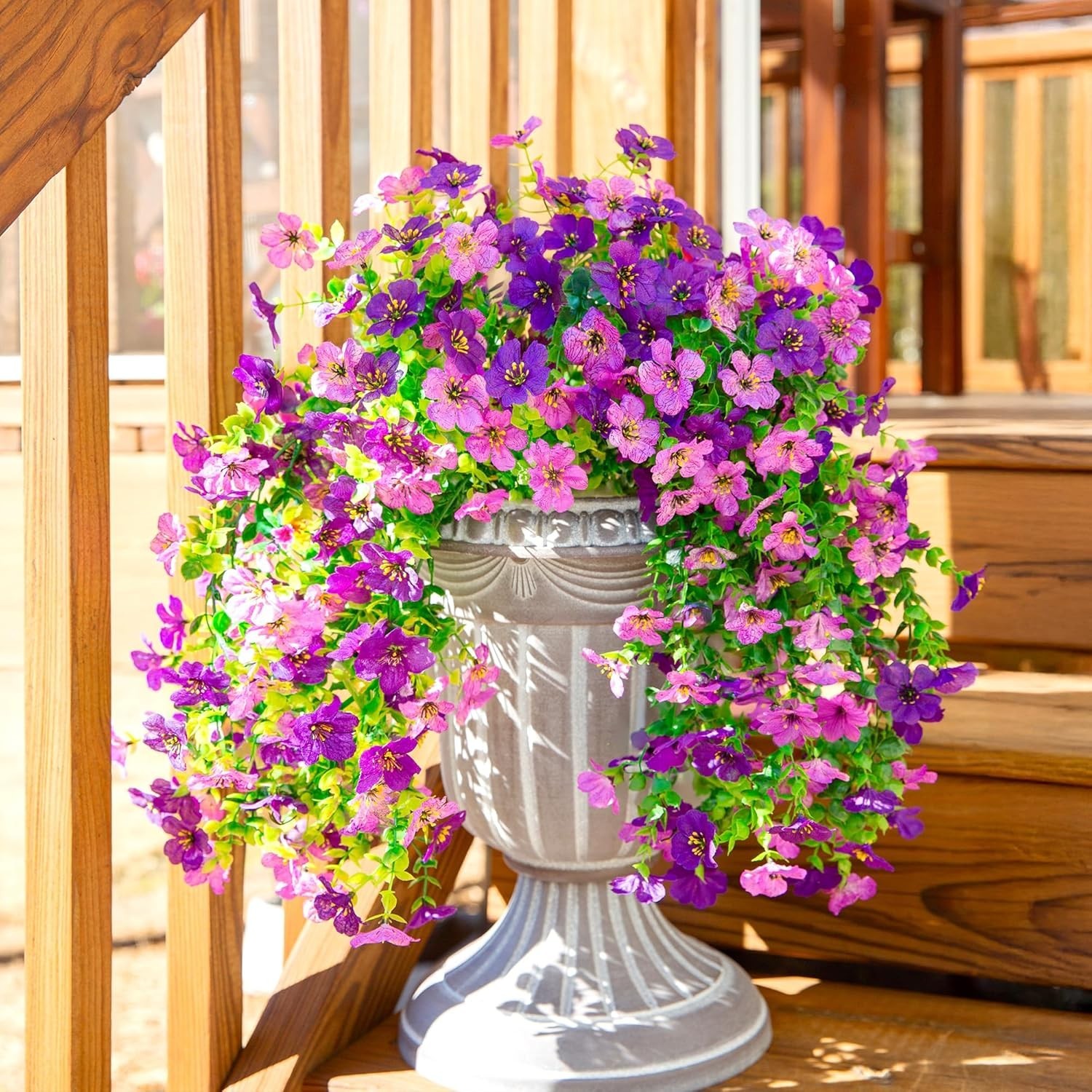 Lightweight Fake Hanging Flowers – 2Pcs Dark Purple Daisy with Eucalyptus Leaves