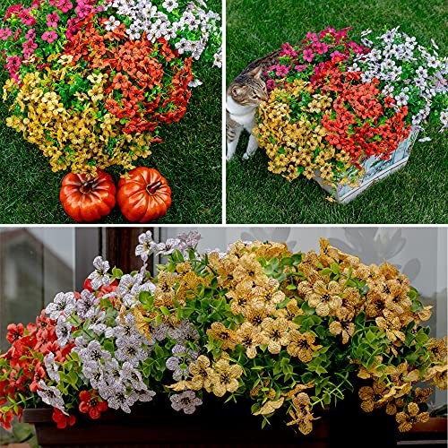 Artificial Fall Flowers for Outdoors Fake Mums – 16 Bundles Faux Plants Yellow