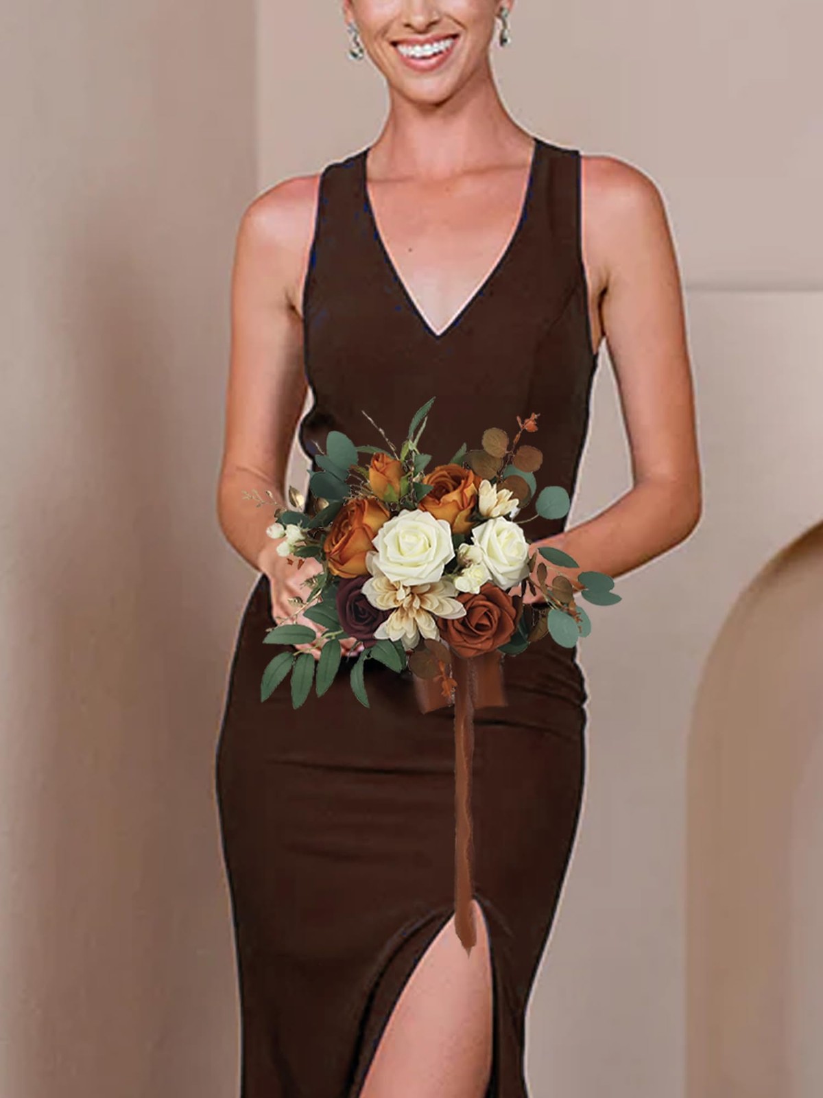 Burnt Orange Fall Wedding Bouquets Bridesmaids Terracotta Silk Flowers