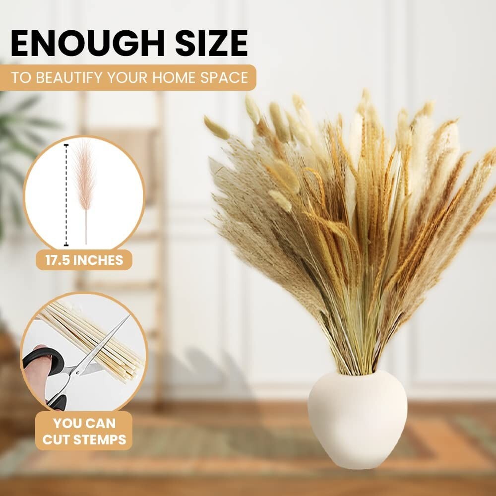 Pampas Grass Decor 115 Pcs Boho Home Decor Dried Flowers, 17.5 Inch Dried… B17