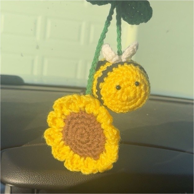 Crochet Bee and Sunflower Car Hanger
