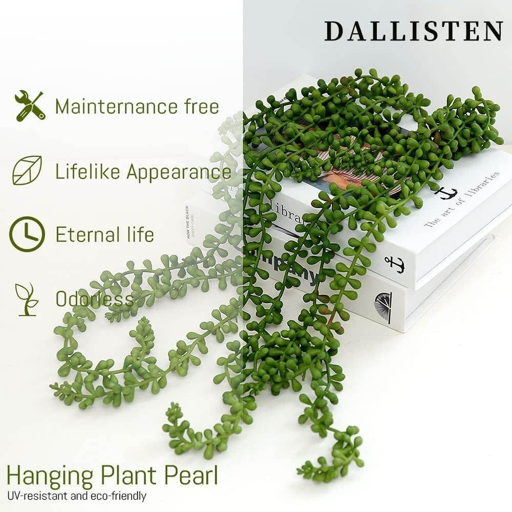 6 Pcs UV Resistant Artificial Hanging Succulents – String of Pearls Greenery