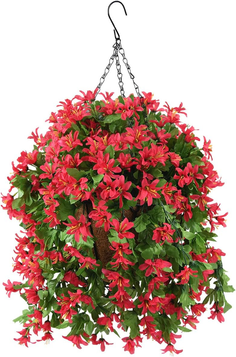 Artificial Fake Hanging Plants Flowers Basket for Spring Summer Outdoor Outside