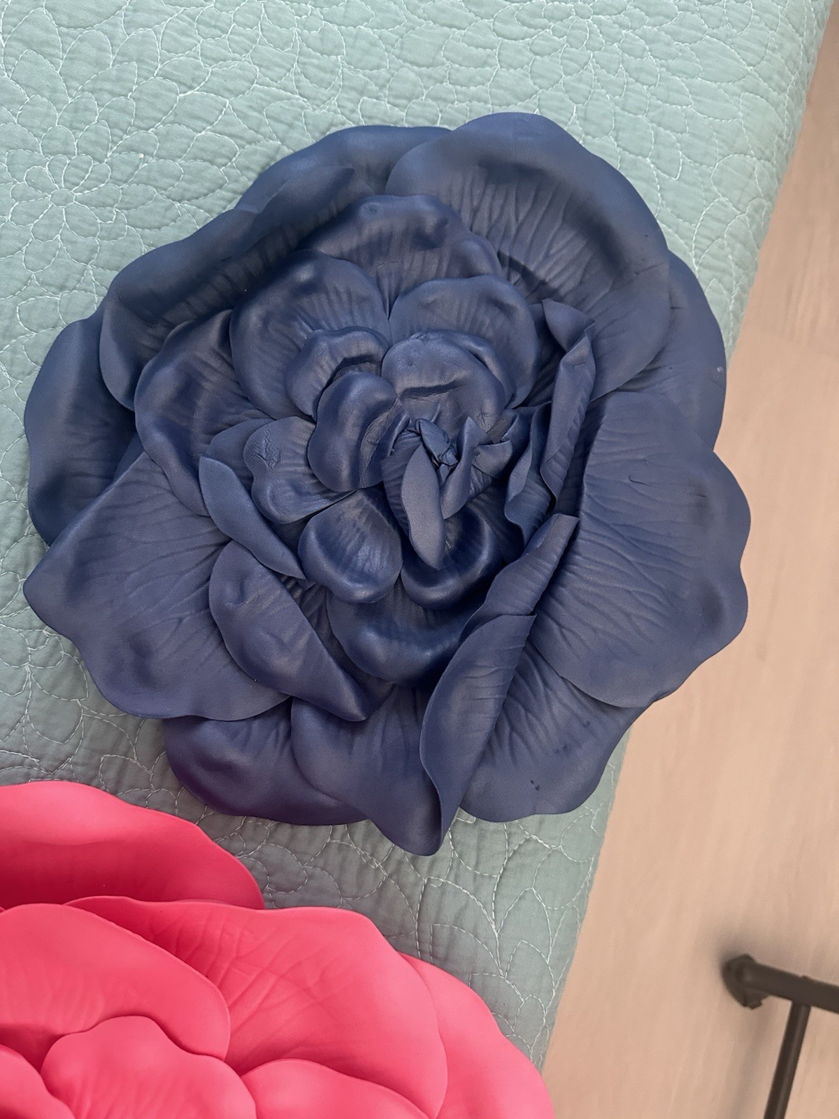 Artificial Pink & Blue Rose Flower Heads Plastic Wall Decor Set