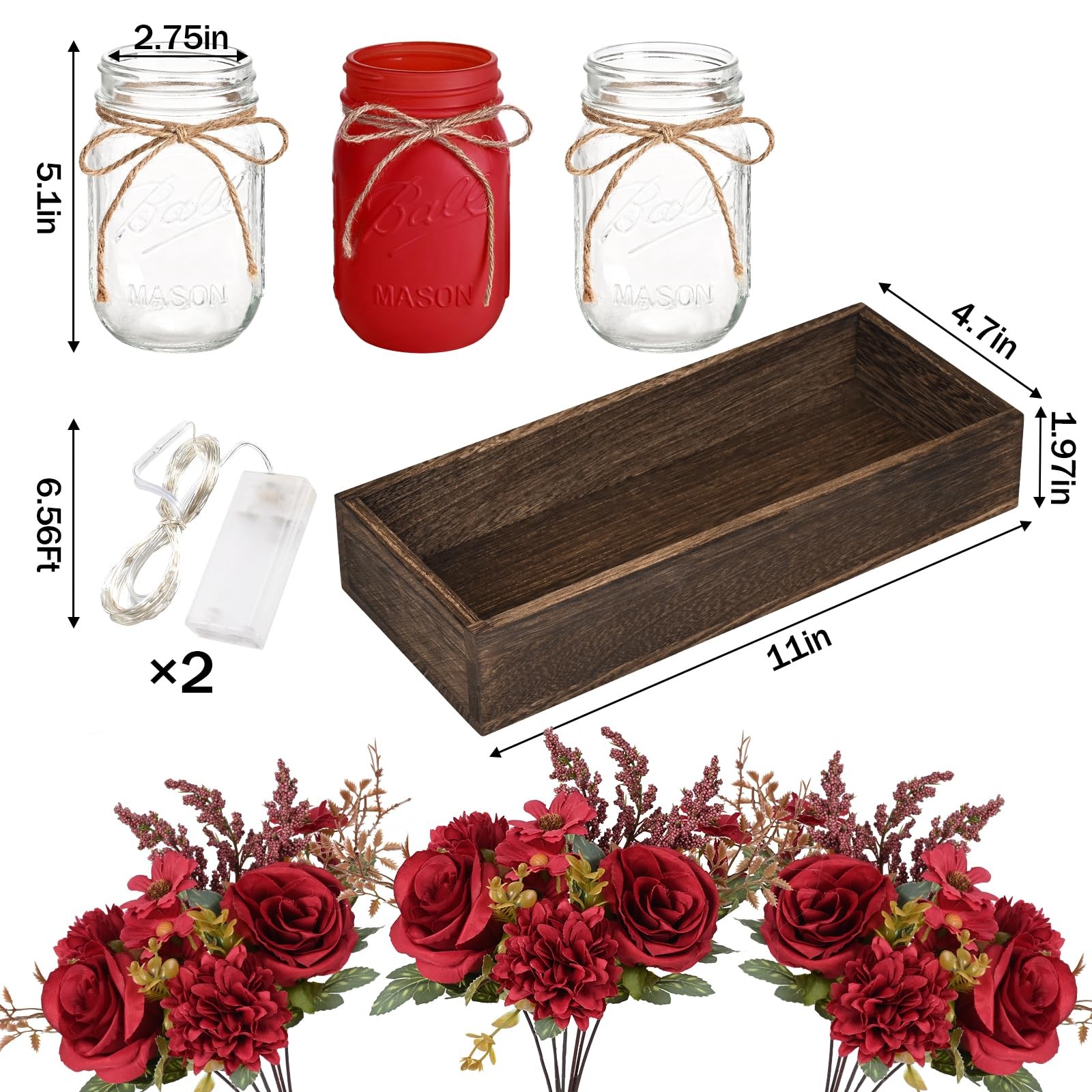 Mason Jar Centerpiece Table Decorations, Mason Jar Lights Centerpiece for Kit…