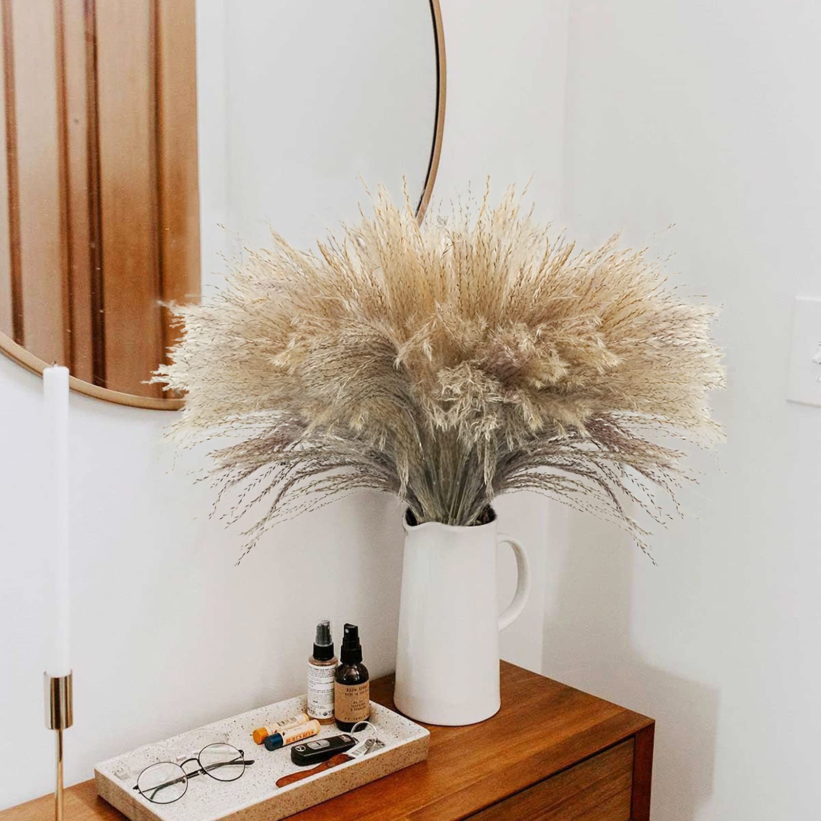 100Pcs Natural Dried Pampas Grass Plume 17inch Tall Dried Flowers Large Faux …
