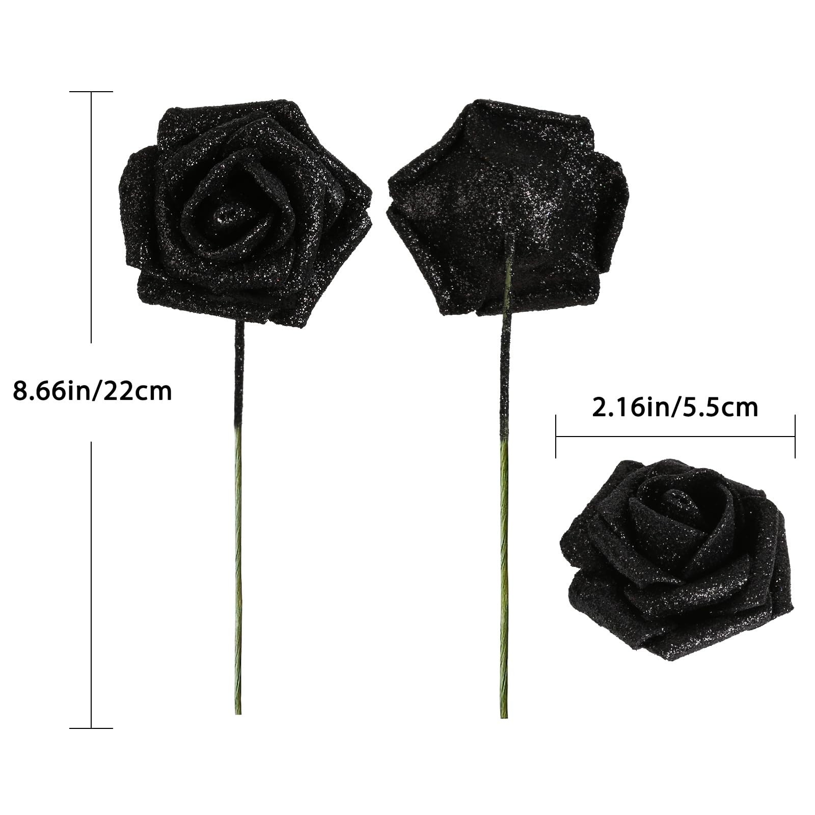 Black Flowers Glitter Rose 30 Pcs Artificial Flowers Glitter Flowers Foam Ros…