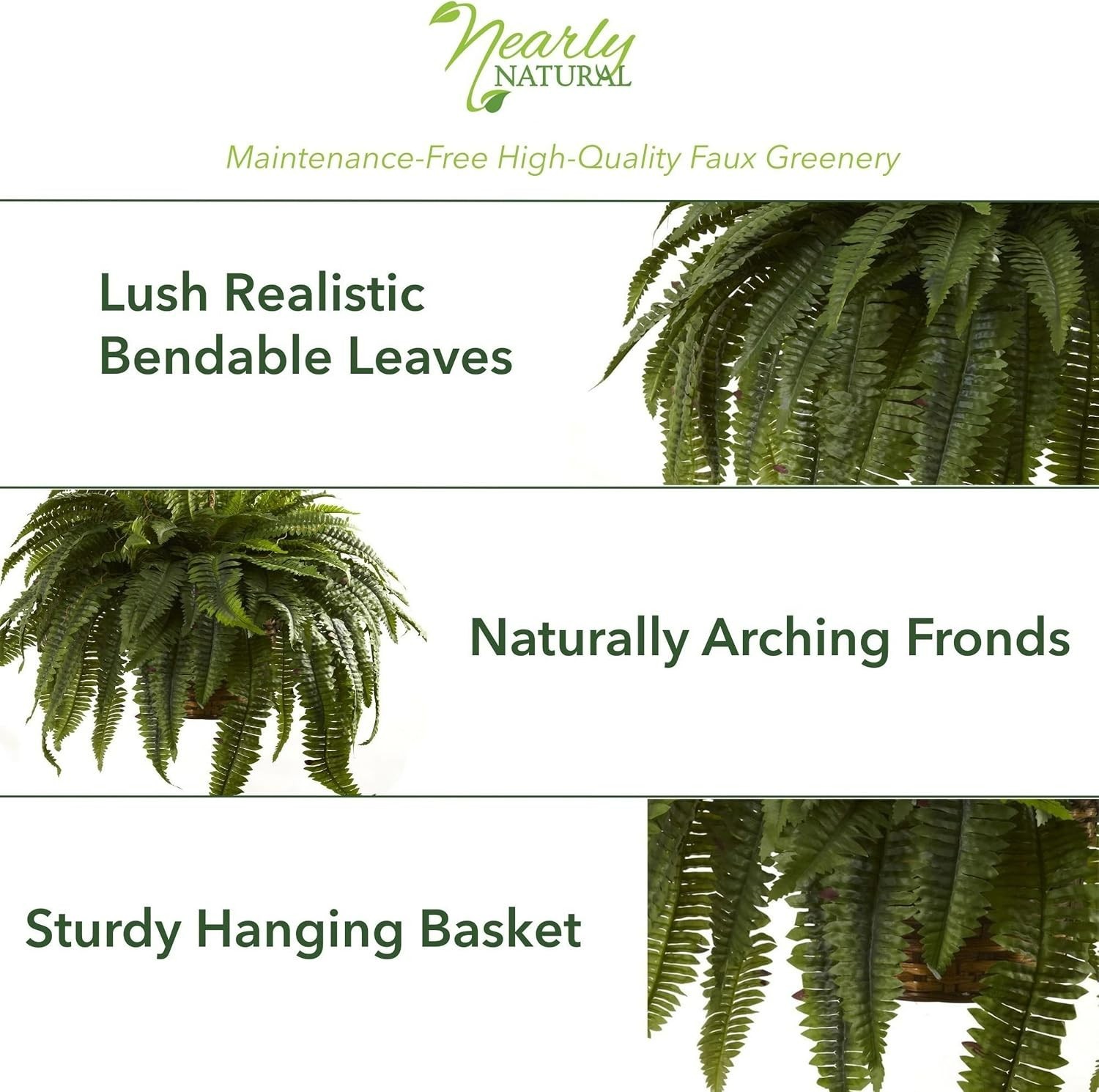 36 in. Giant Boston Fern – Luxurious Faux Hanging Plant for Effortless Decor
