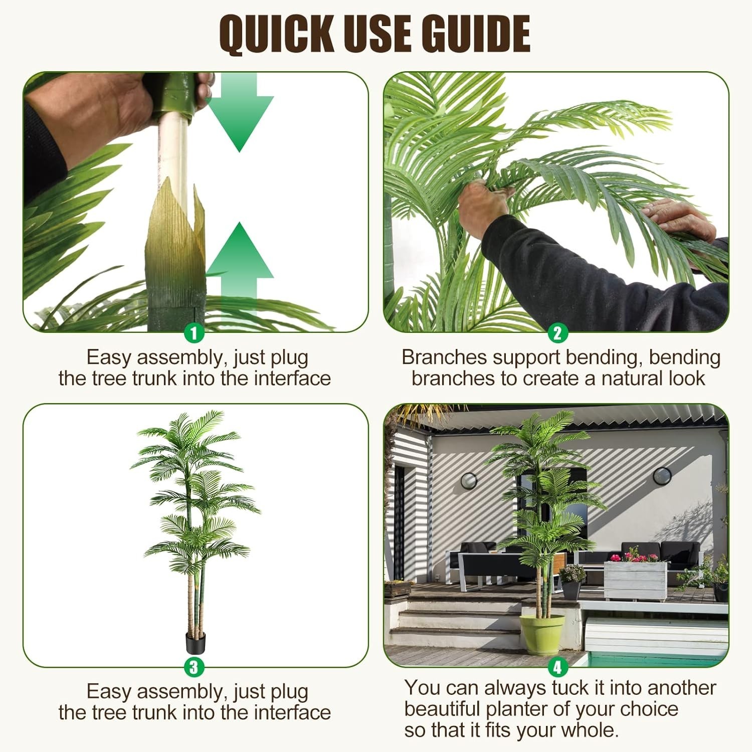 Elegant 8.5ft Faux Golden Cane Palm Tree in Pot – Low Maintenance Green Elegance