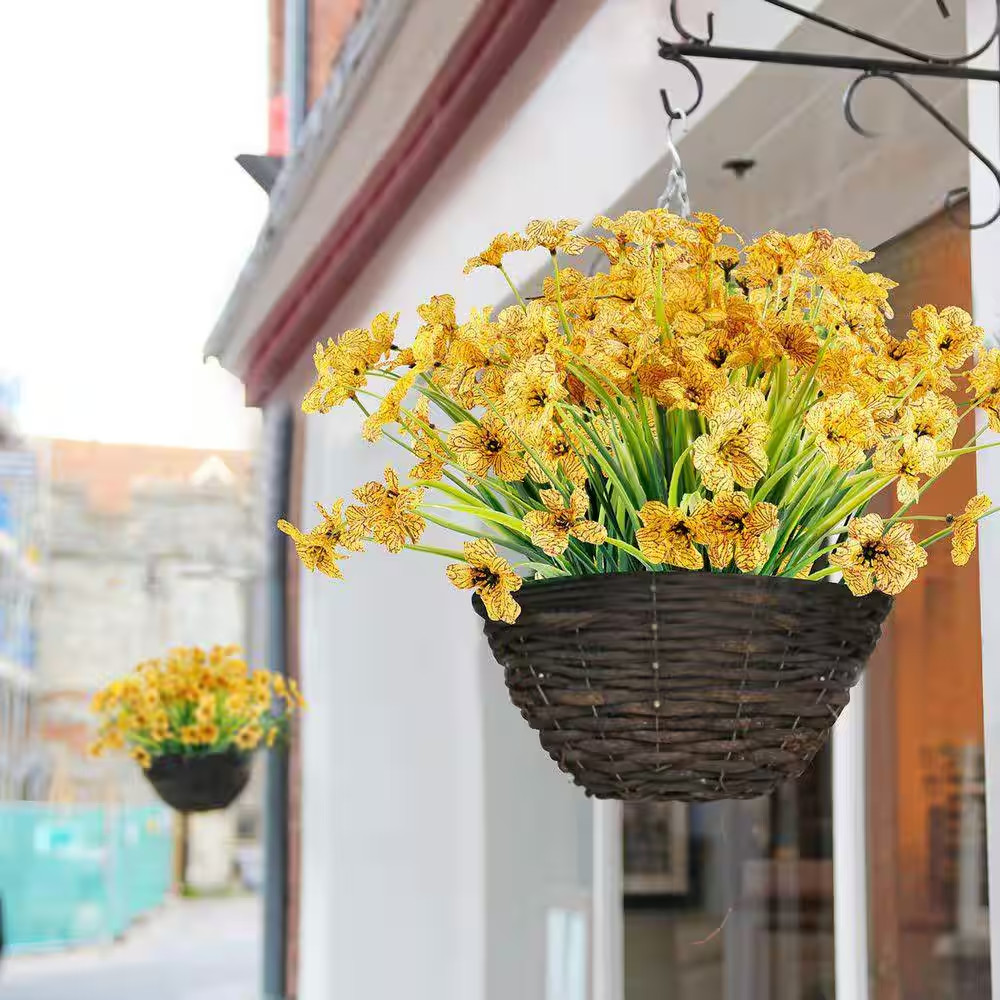 12.98 In. Yellow 12 Bundles Artificial Flowers Outdoor UV Resistant Fake Flowers