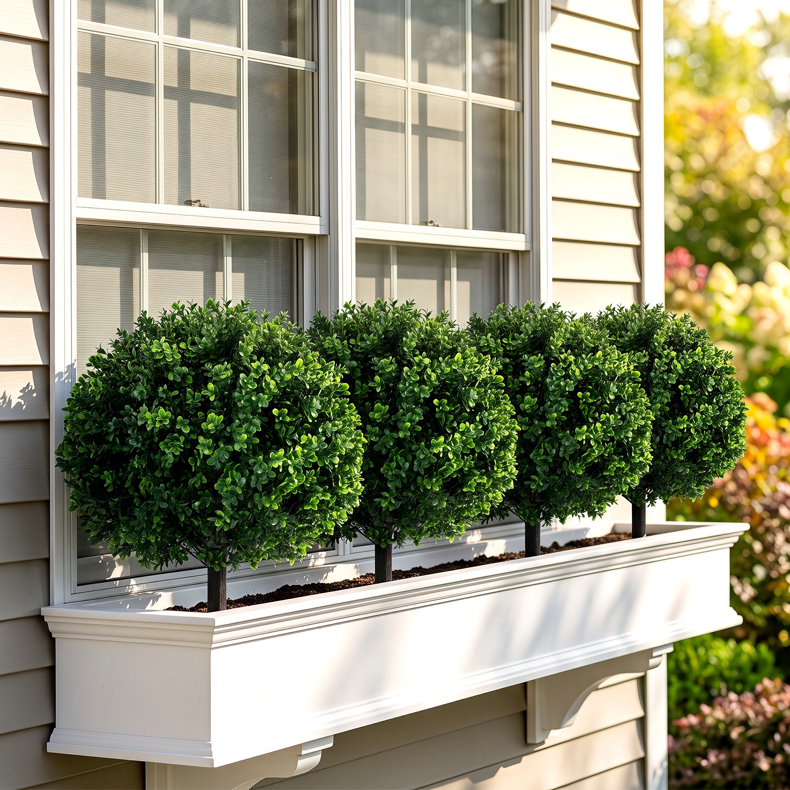 27″ Artificial Boxwood Topiary Trees Set of 2, Faux Shrubs with Ground Spikes
