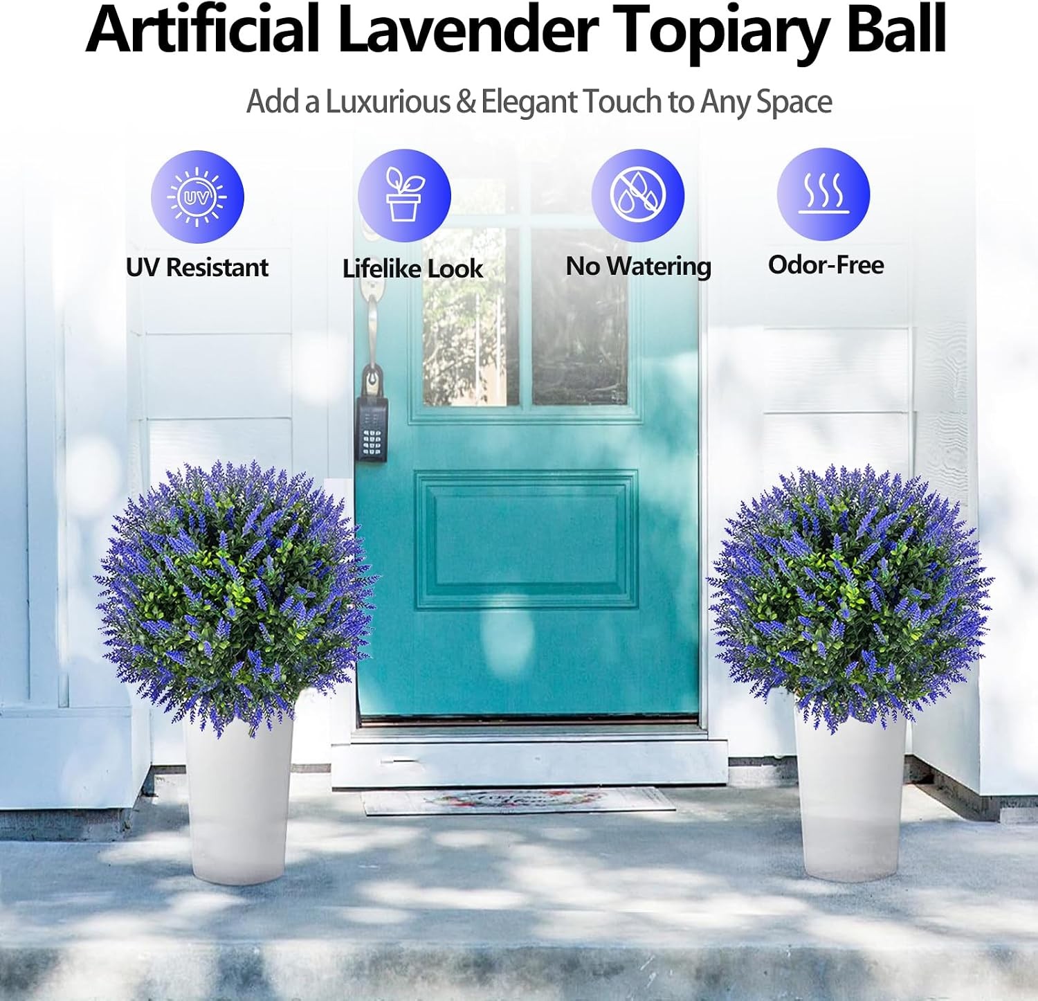 2PC Artificial Lavender Topiary Ball Tree 26″ with Ground Spikes UV Resistant