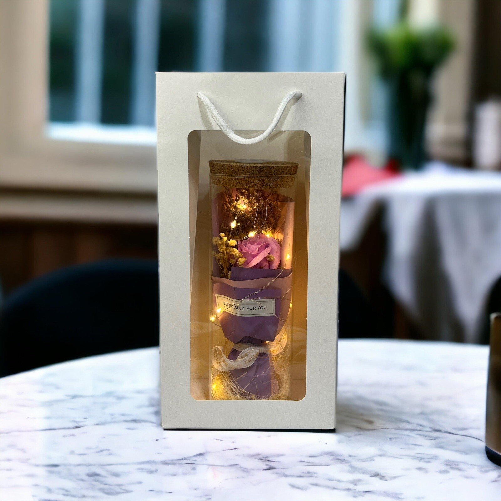 Pink Rose in Glass Dome LED Forever Flower Lamp Enchanted Mothers Day Gift