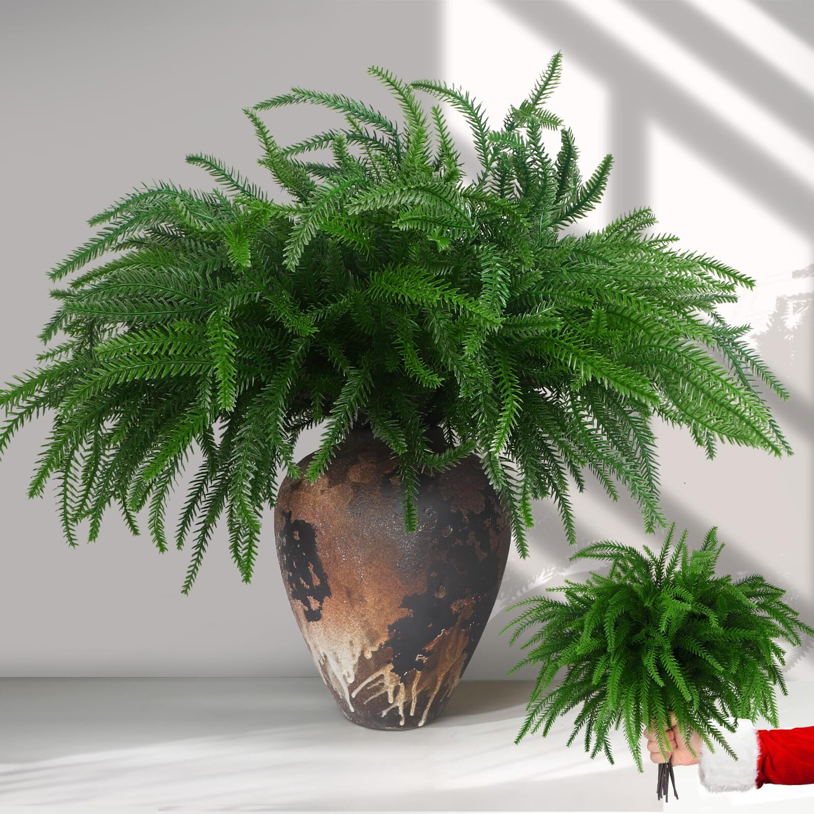 12pcs Christmas Norfolk Pine Stemsreal Touch Artificial Norfolk Pine Branches Fo