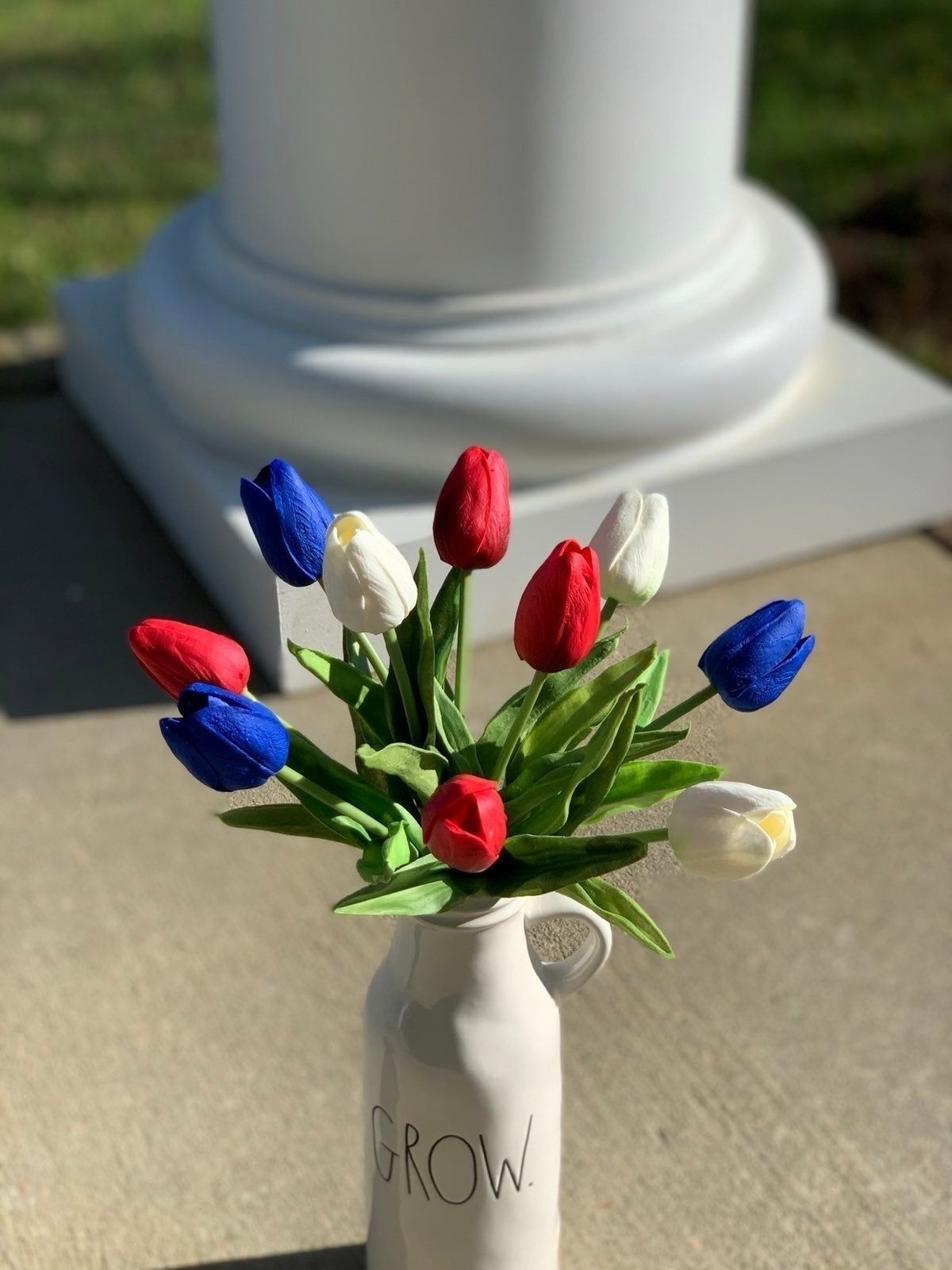 Patriotic Tulips Flowers Floral Faux Fake Red White Blue Lot American Farmhouse
