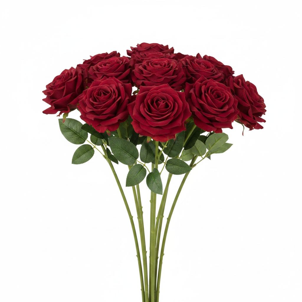 Dark Red Rose Bouquet 12 Faux Roses Romantic Gift Artificial Roses Wedding Flowe