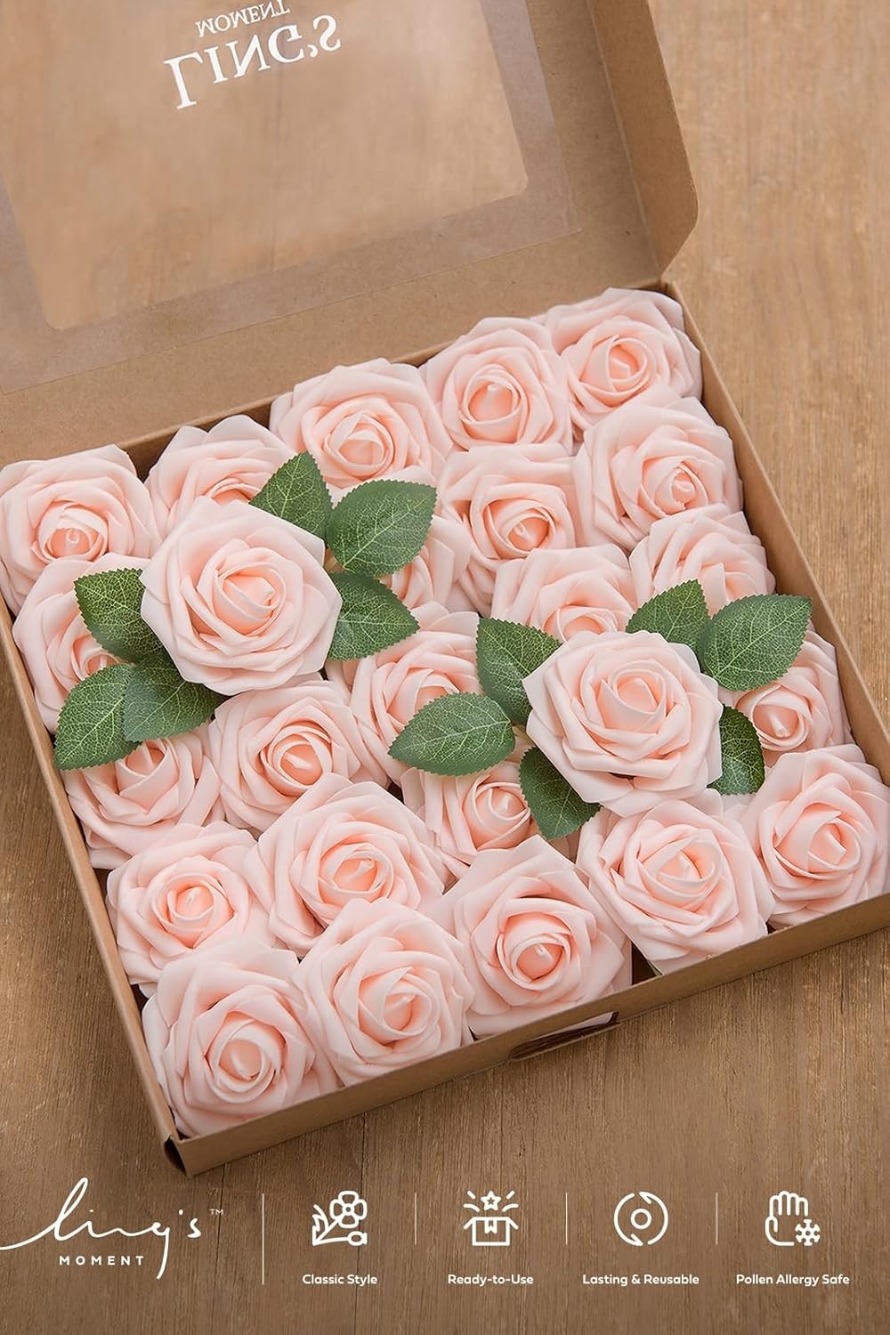 Lifelike Blush Foam Roses – 25 Count for Bouquets, Centerpieces & More