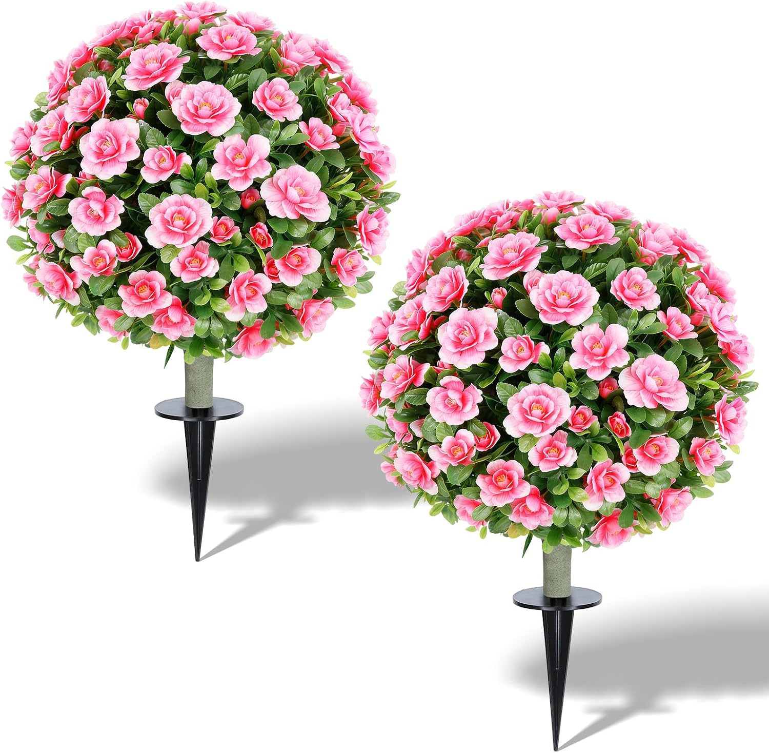 2 Pack UV Resistant Pink Crabapple Blossom Topiary Trees for Outdoor Decor