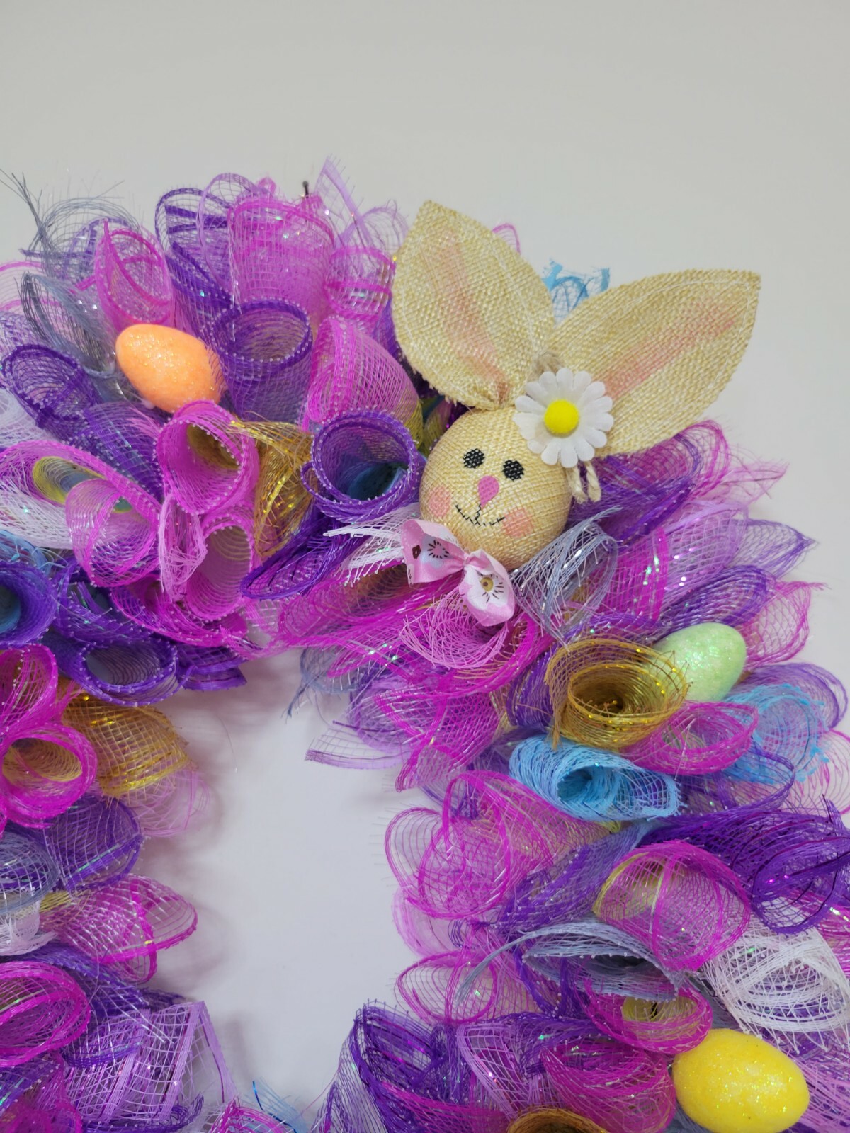 Welcome EASTER egg basket blue yellow purple pink SPRING Wreath Deco Mesh Door