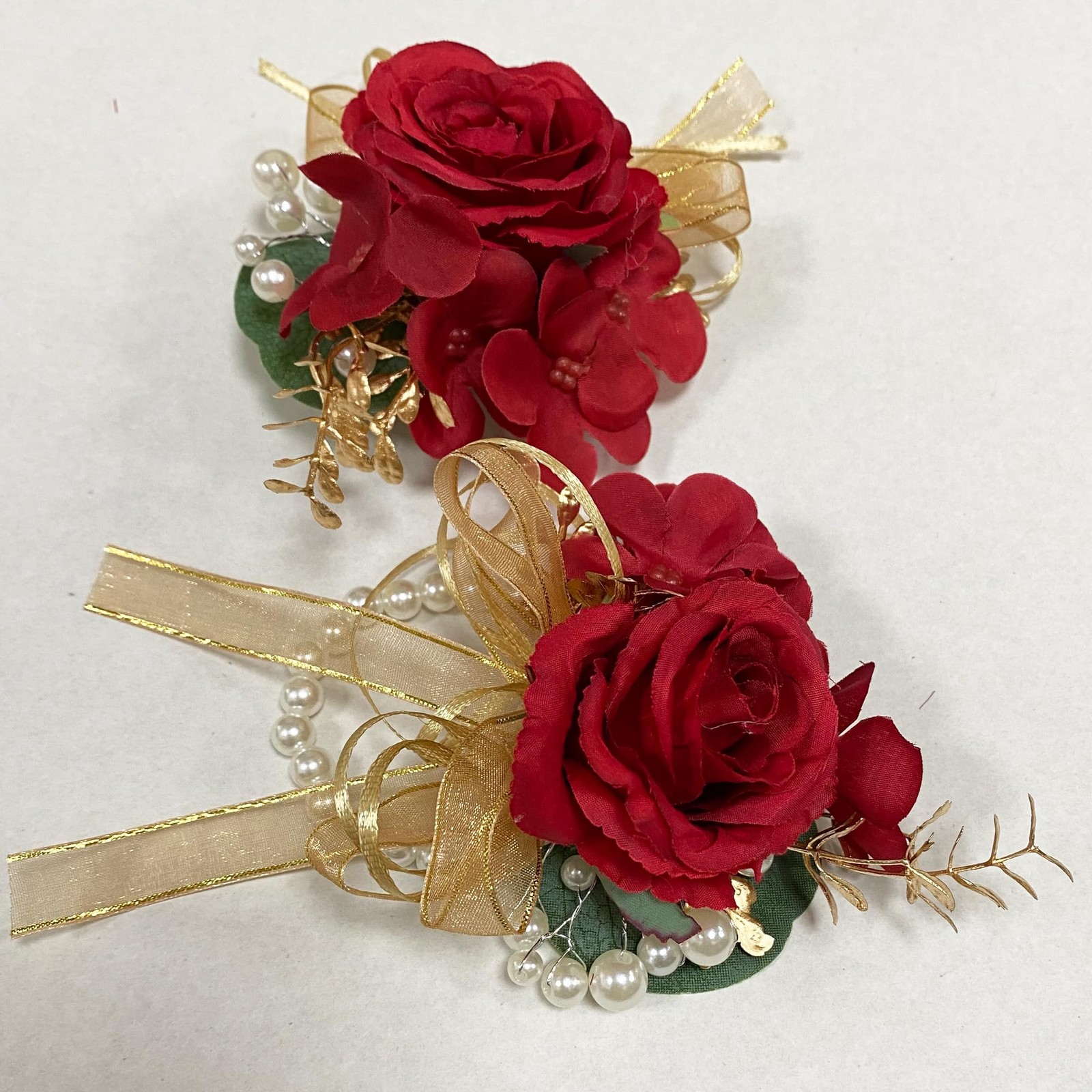 Gold Corsage and Boutonniere Set for Prom, Rose Gold Leaves Prom Flowers Wris…