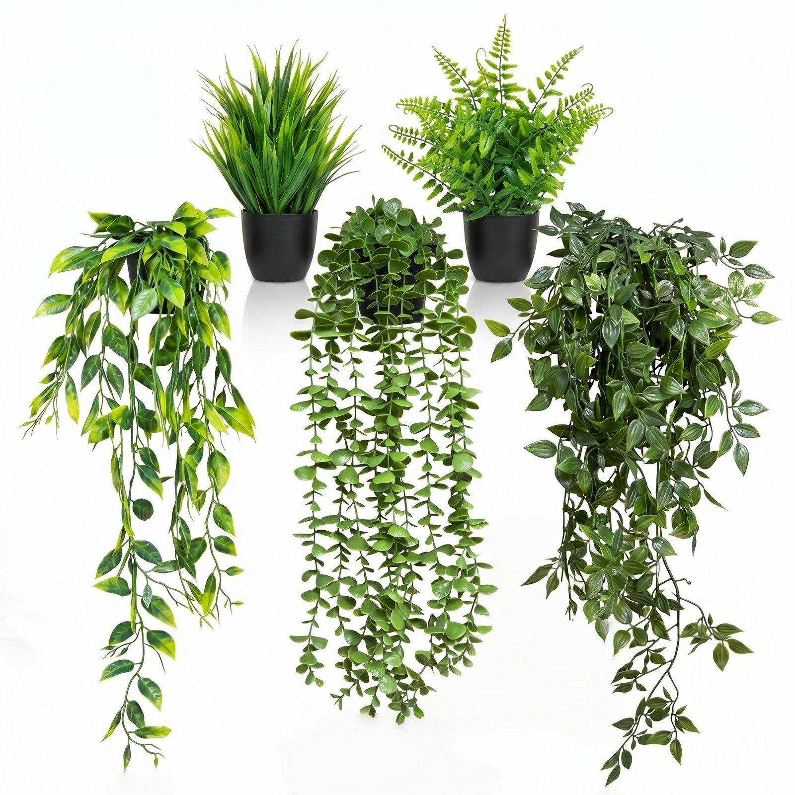 5 Pack Fake Plants – Artificial Hanging Plants & Small Potted Faux Eucalyptus…