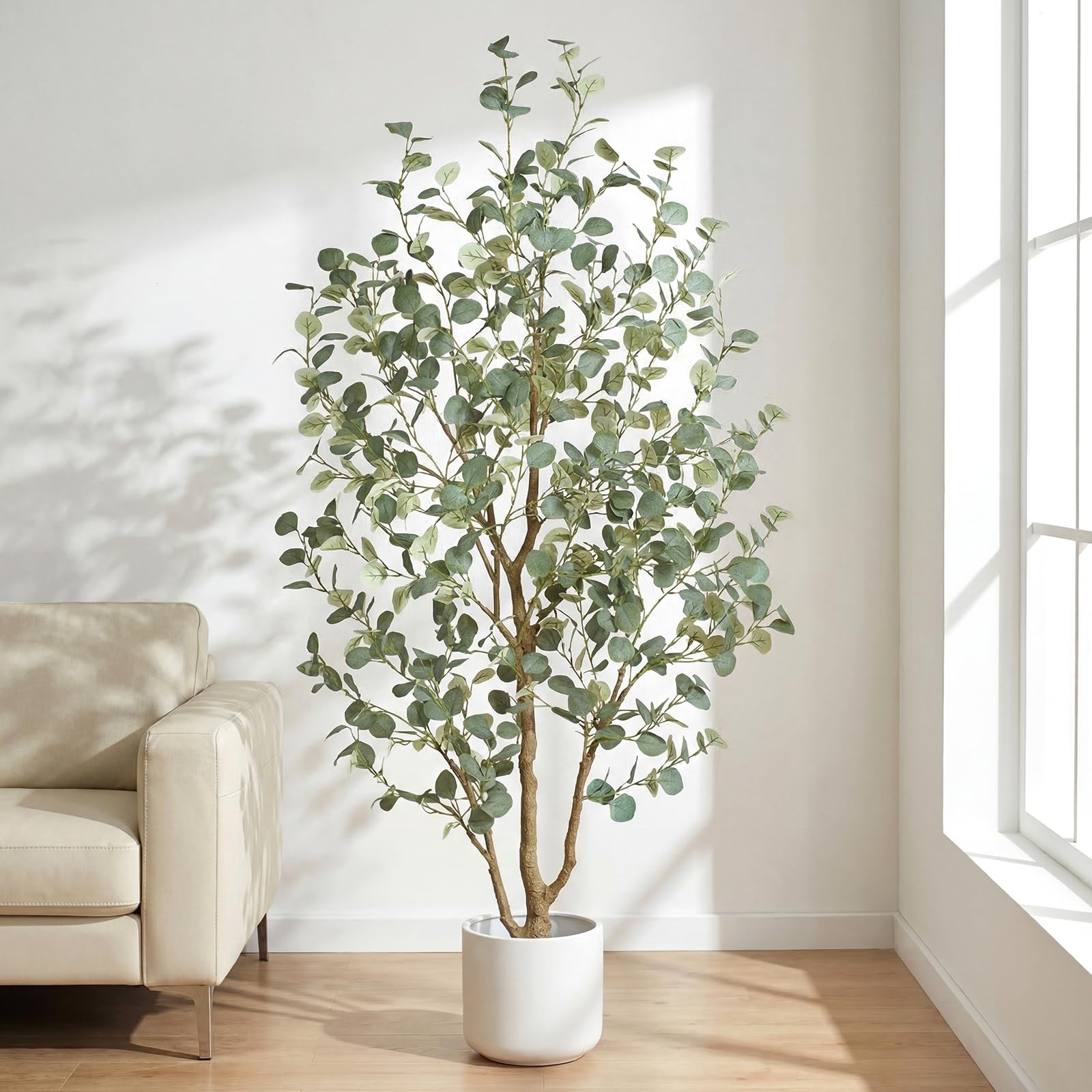 6FT Artificial Eucalyptus Tree Indoor, Faux Eucalyptus Tree with 636 Silk Lea…