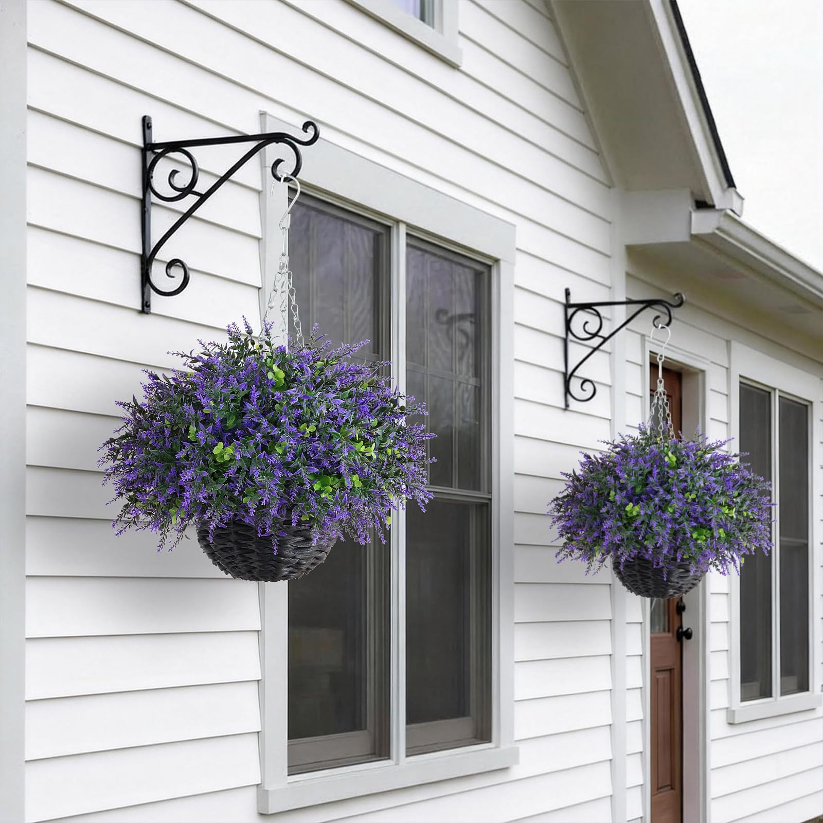 GLIDLION Artificial Eucalyptus & Lavender Hanging Basket 2 Pieces – Realistic