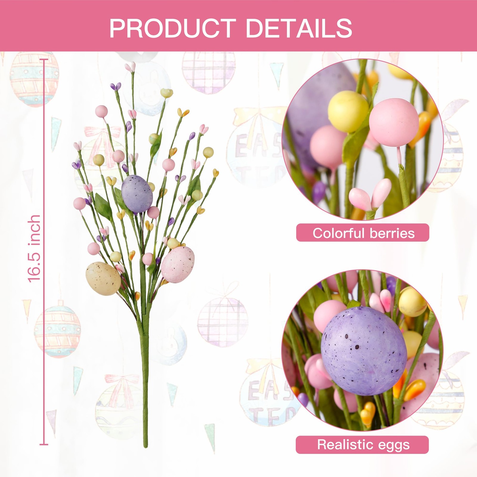 Artificial Easter Stems 6 Pcs Spring Picks with Eggs Colorful Berries Leaves …