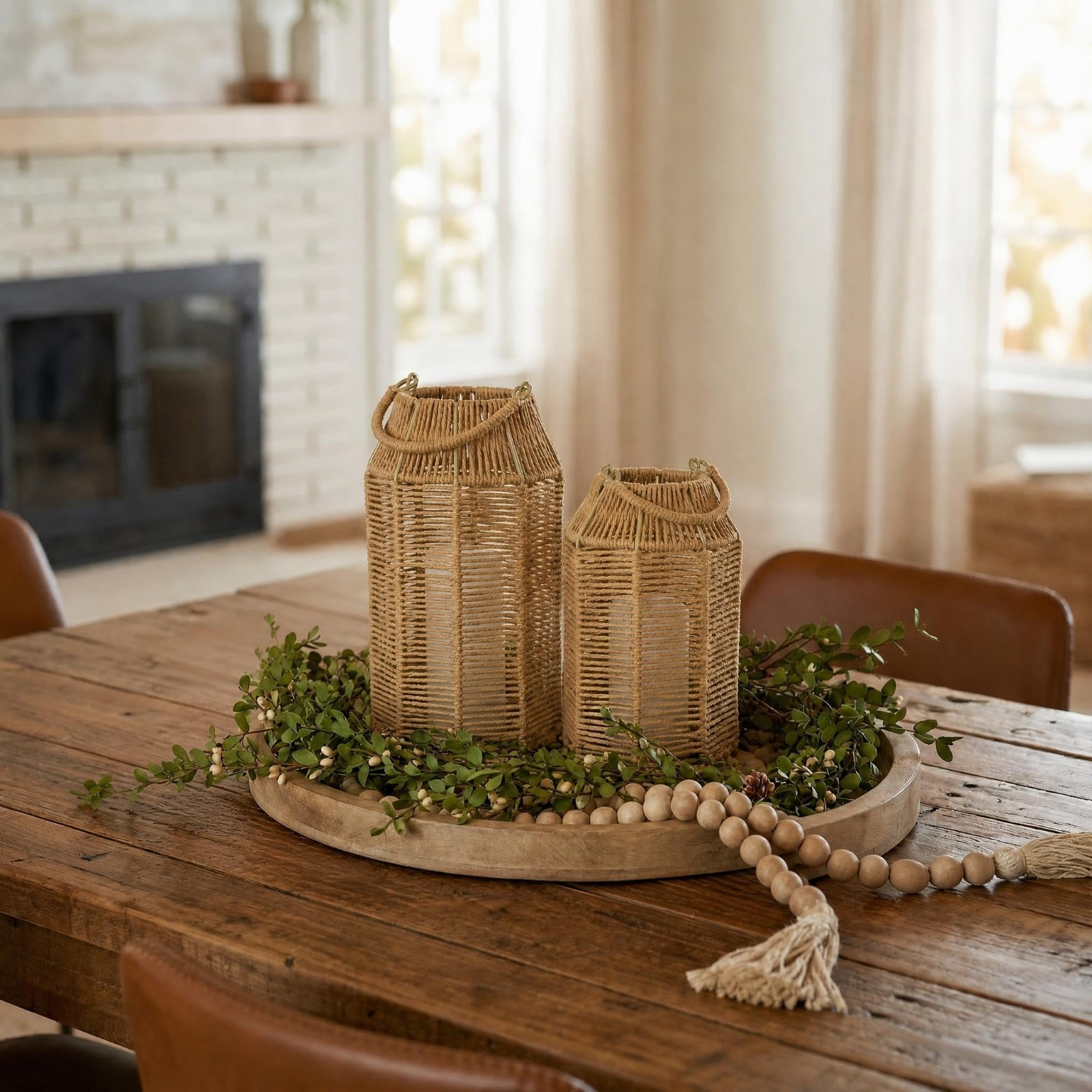 Handcrafted Natural Jute Boho Lanterns – Modern Farmhouse Decor for Home & Patio