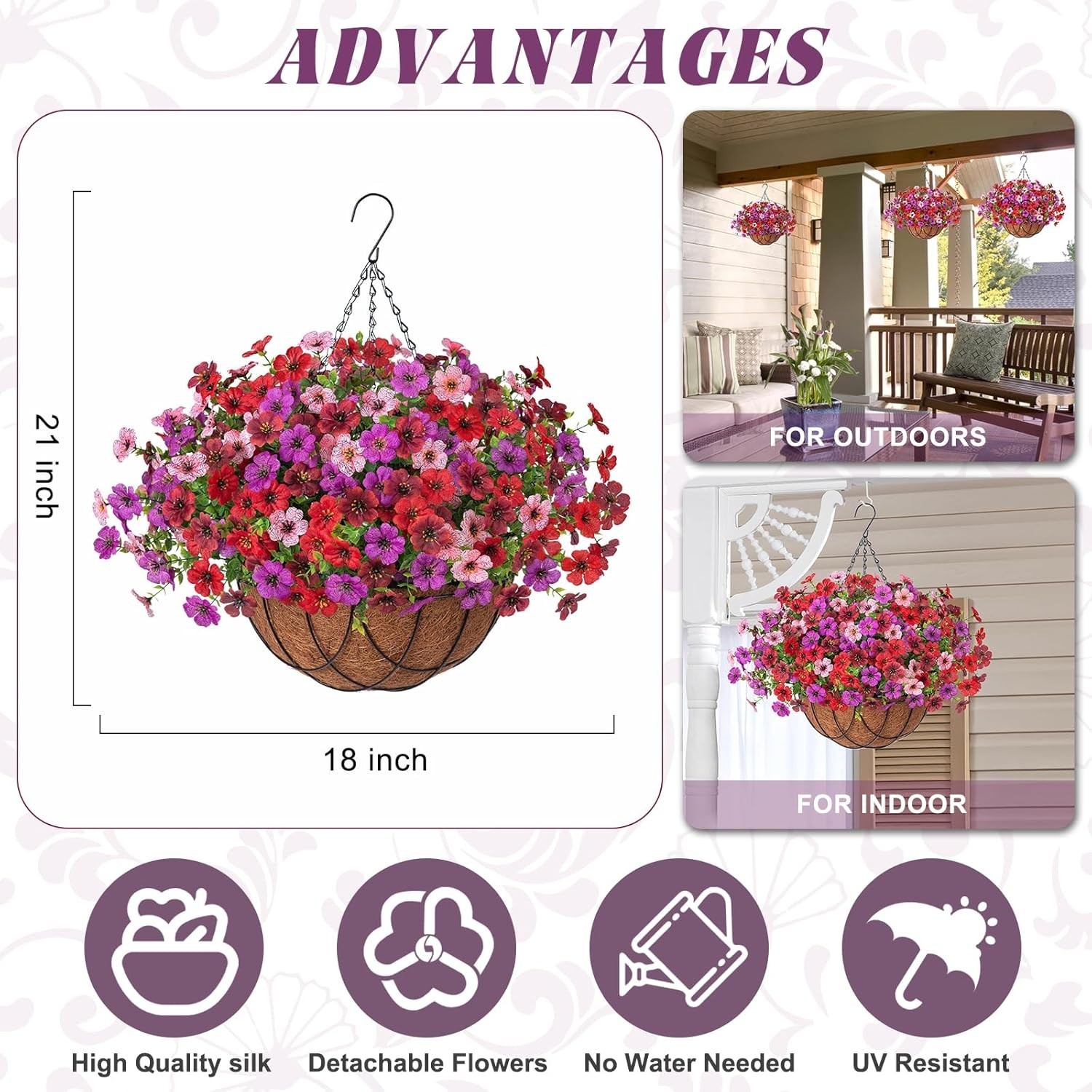 Artificial Silk Flowers Hanging Baskets Outdoors Indoors, Fake Daisy with Euc…