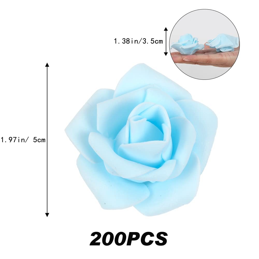 200Pcs 1.97in Light Blue Artificial Rose Flower Heads, DIY, Wedding, Centerpiece