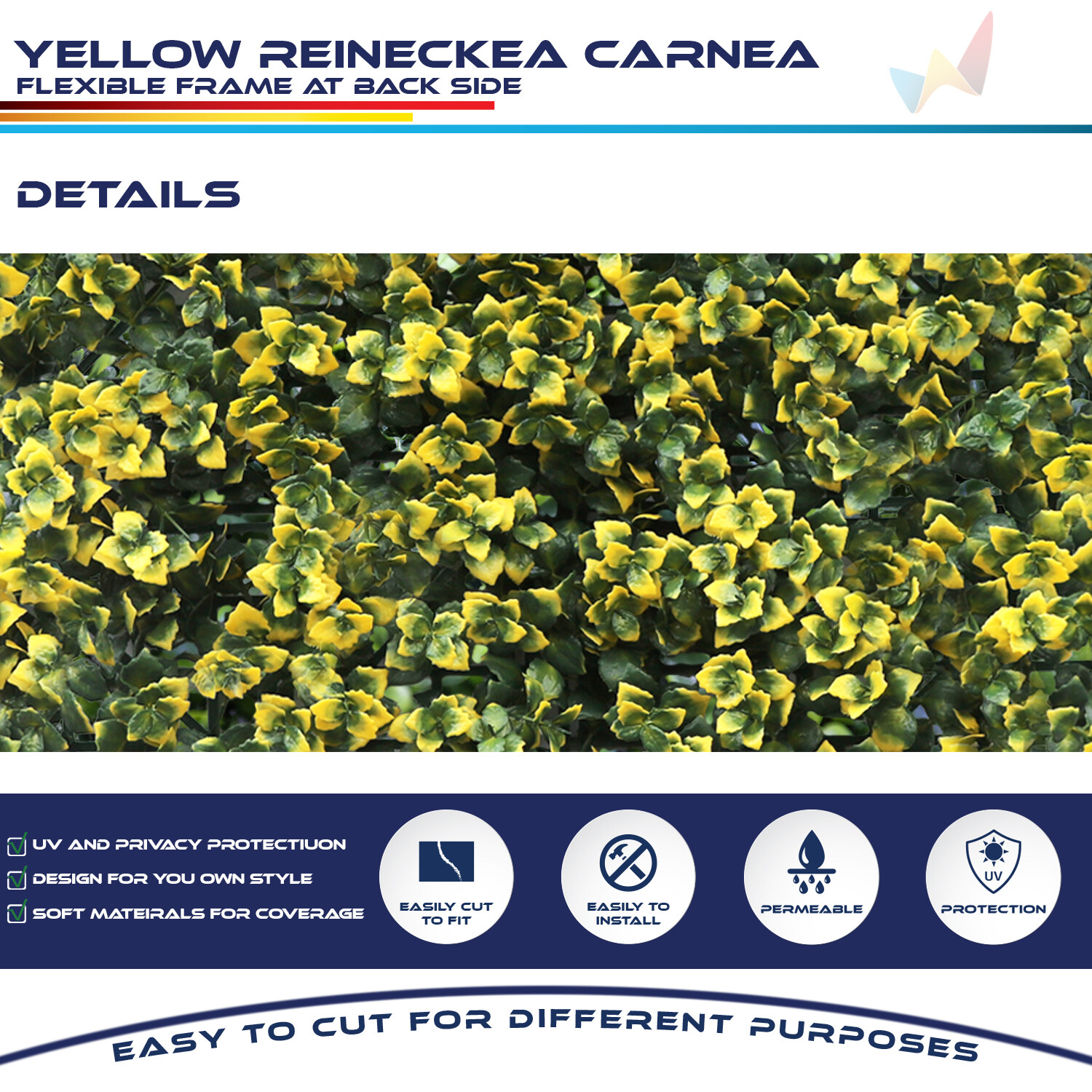 20″ Artificial Yellow Reineckea Carnea Mats Wall Hedge Home Office Decor