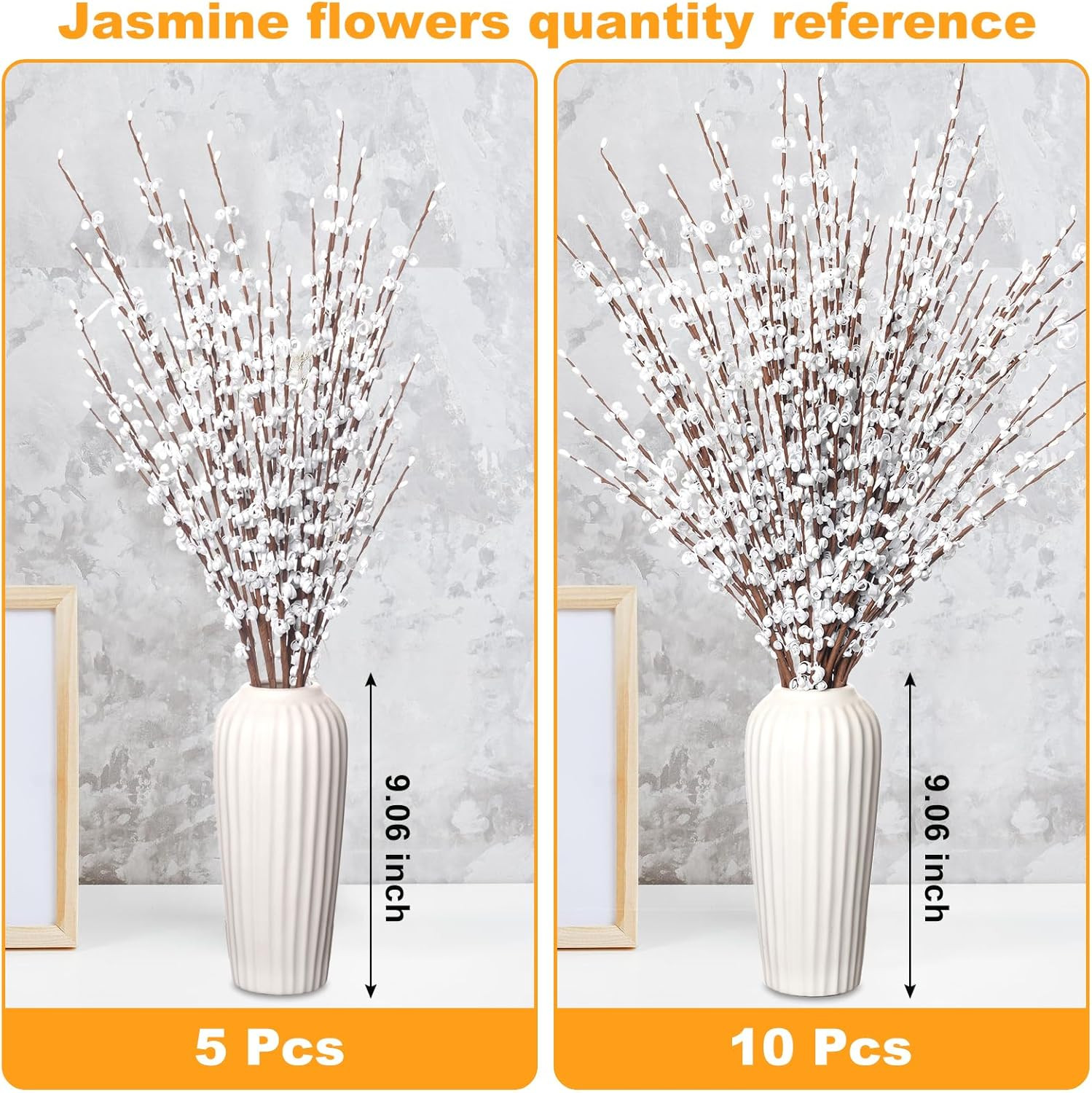 5 Pcs White Artificial Jasmine Flowers 29.5in, Tall Vase Filler