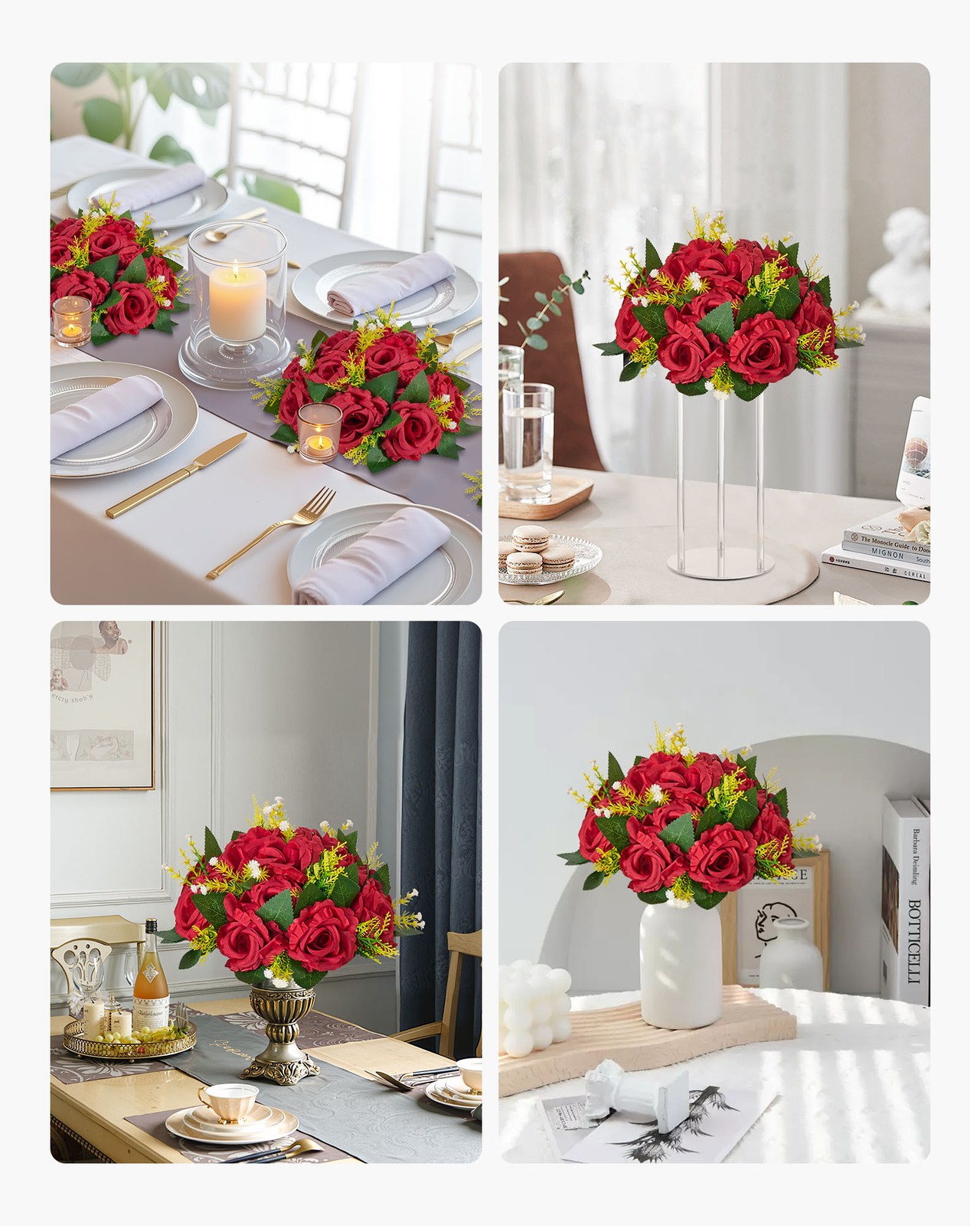 VEVOR Flower Balls Wedding Centerpieces Fake Flower Ball Arrangement 10 PCS Red