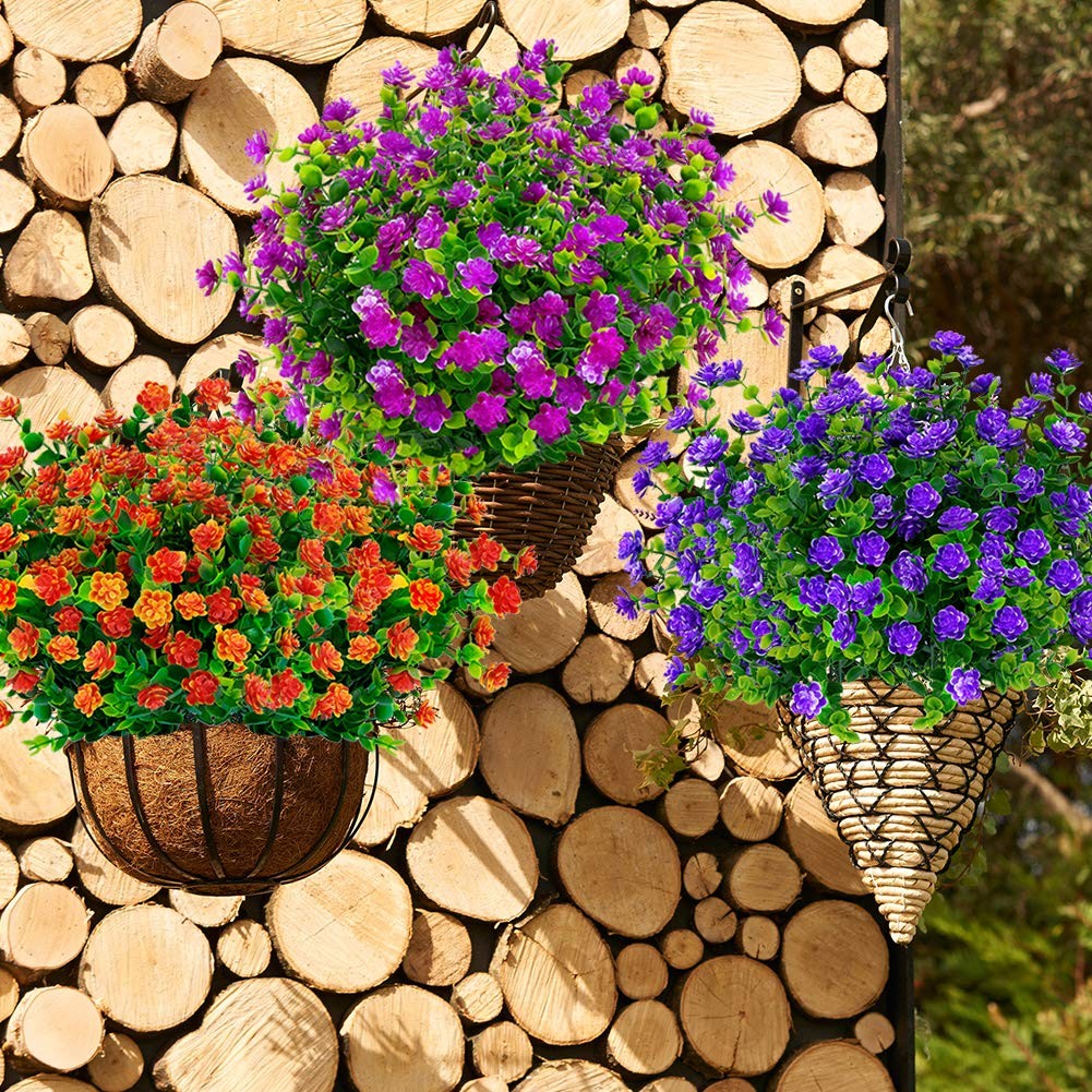 8 Bundles Outdoor Artificial Fake Flowers No Fade UV Resistant Faux Plastic P…