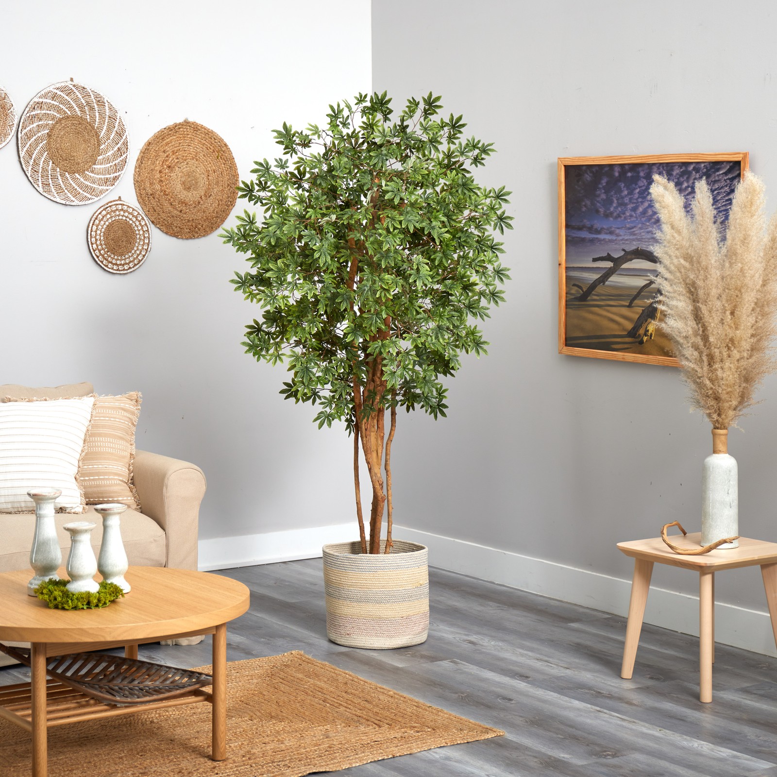 Nearly Natural 6ft Japanese Maple Tree in Natural Cotton Woven Planter