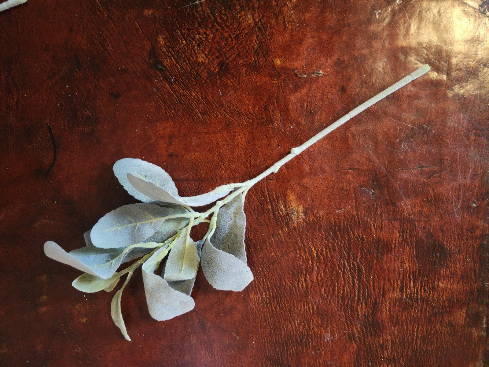 13.5” Faux Lambs Ear Stem • Dusty Green Floral Pick • Artificial Greenery Stem