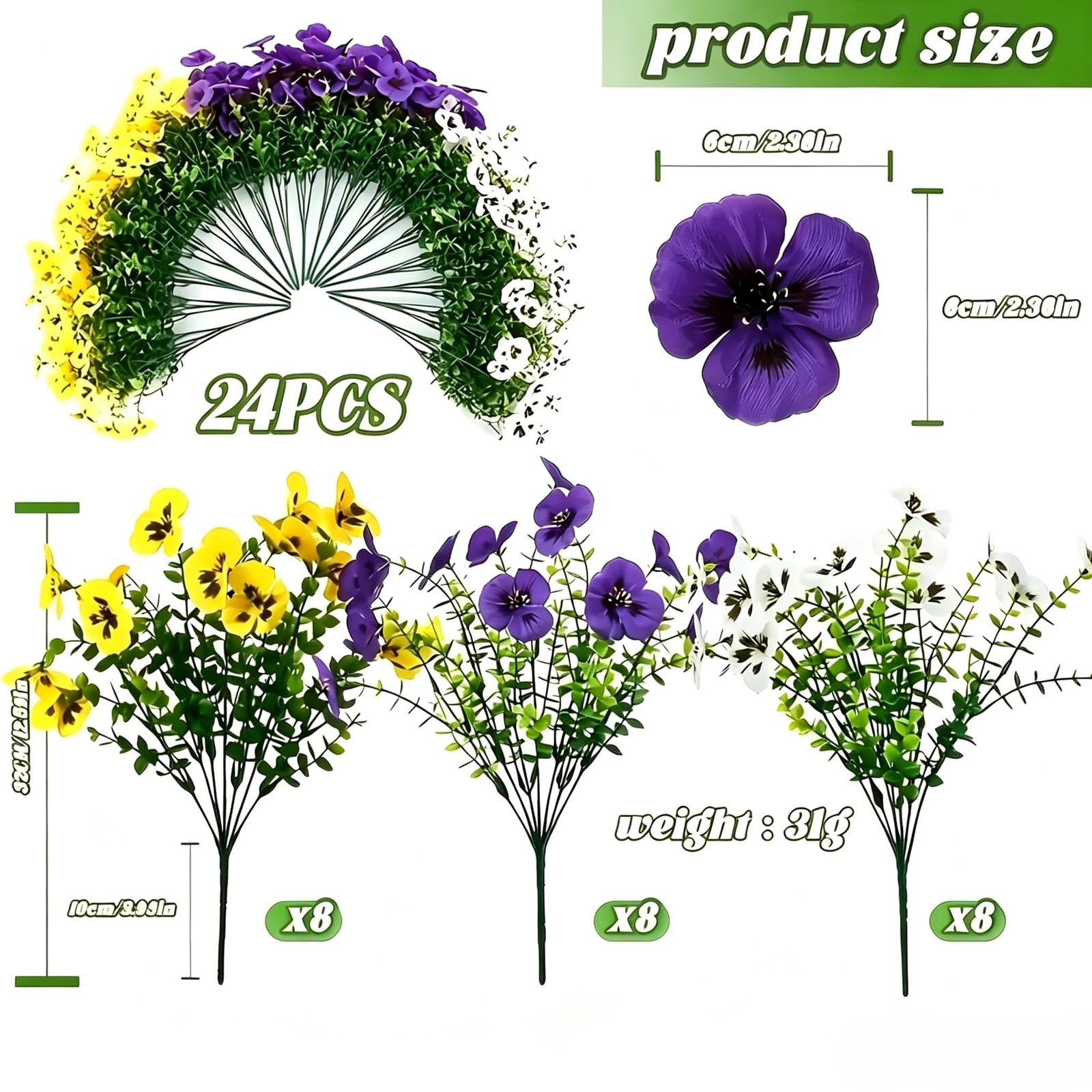 2 Sets Artificial Hanging Baskets with Pansy Flowers , 24 Pcs Faux Silk Pansy…