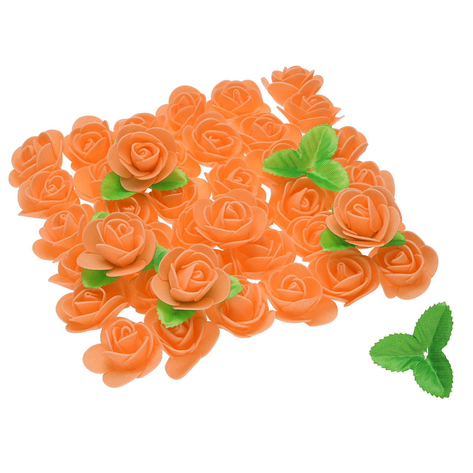 250pcs Foam Rose Heads 1.4 Inch with 10pcs Leaves for DIY Crafts , Orange