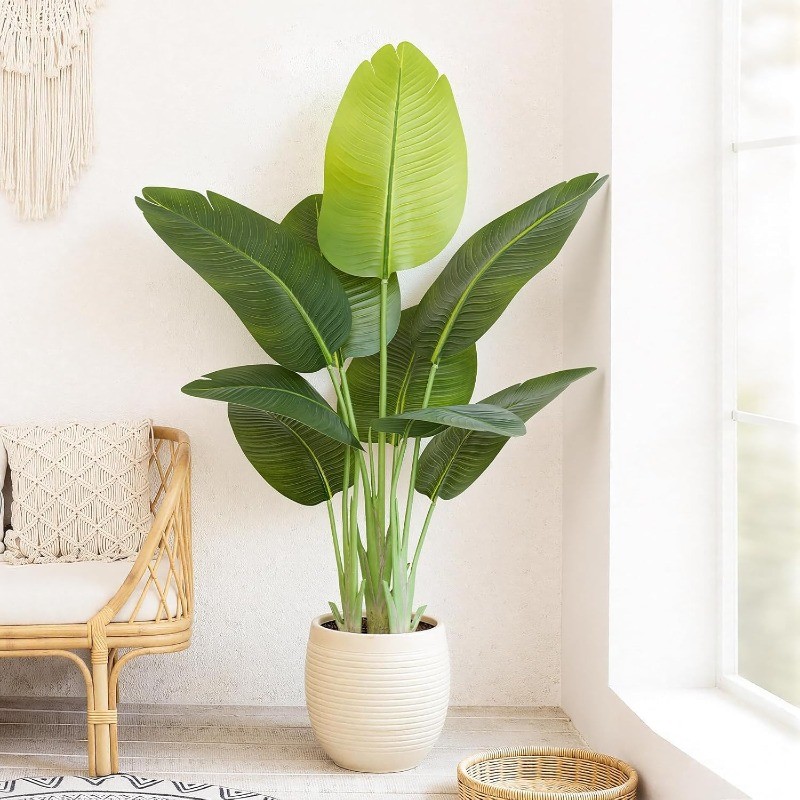 Bird of Paradise Artificial Plant 4ft Faux Banana Leaf Tree with 9 Trunks