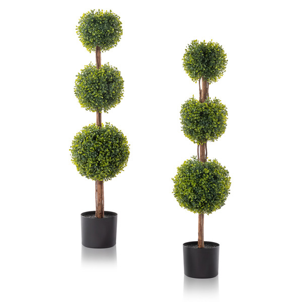 2Pcs 115cm Tall Green Three Ball Boxwood PVC Artificial Tree Home Decoration