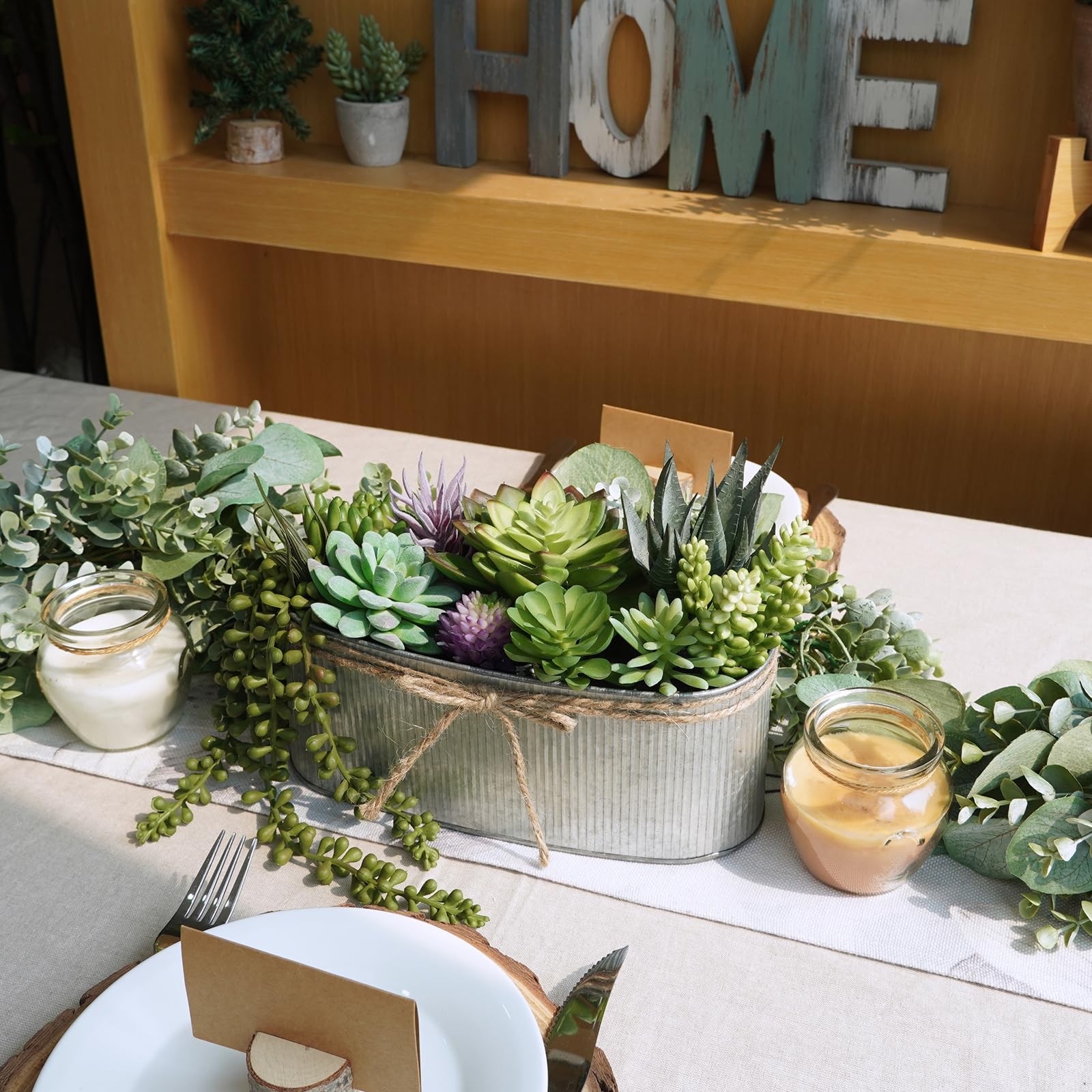 Winlyn 10″ Artificial Succulent Arrangement Centerpiece Fake Green