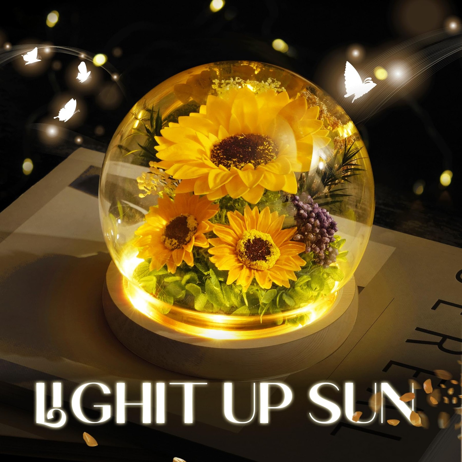 Mothers Day Sunflower Gifts for Mom Gift for , Glass Dome Preserved Eternal F…