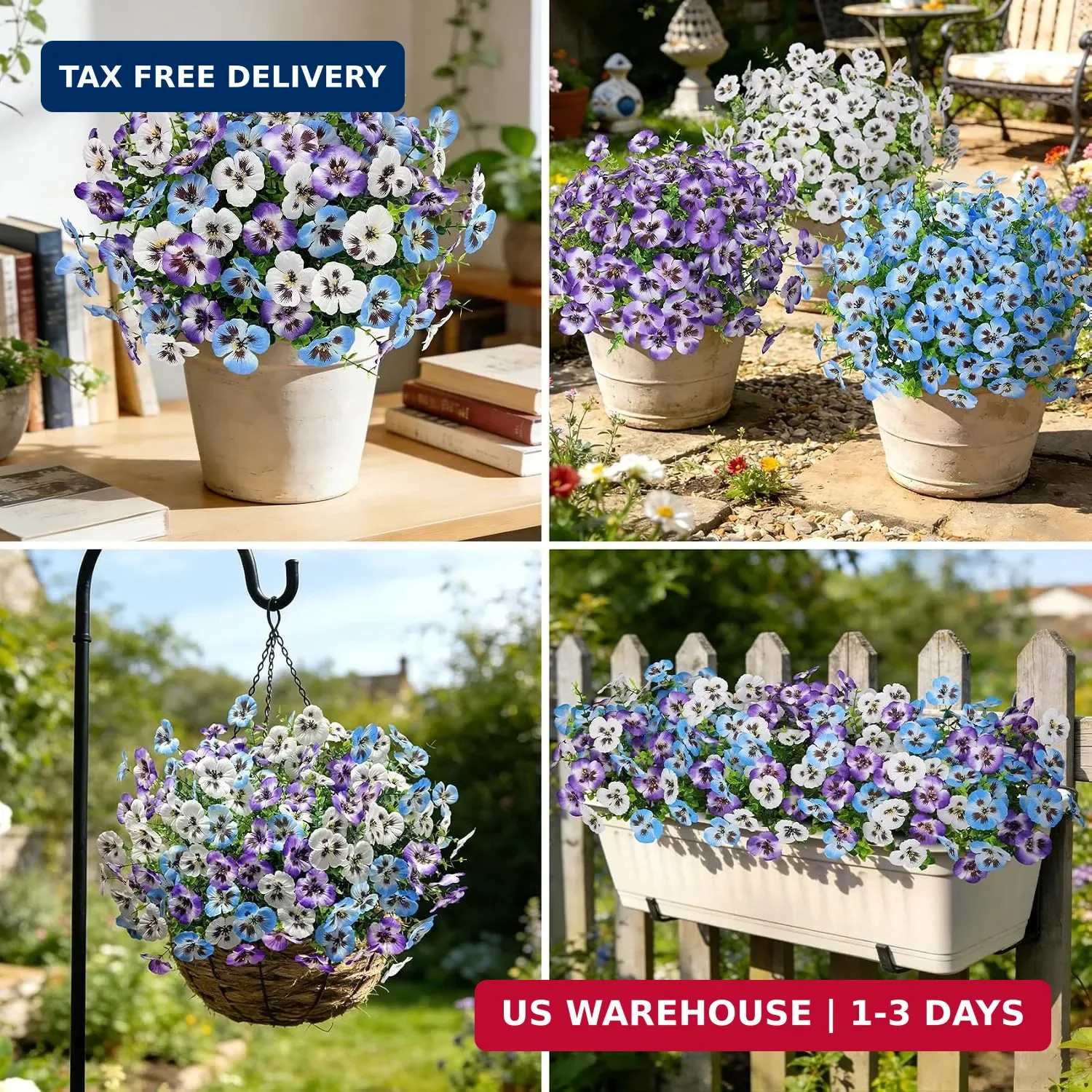 Ouddy Decor 20 Bundles Artificial Pansy Flowers for Outdoors, Fake Silk Flowers