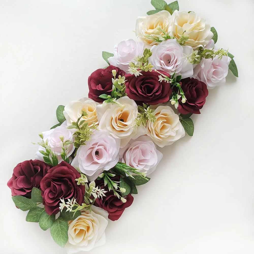 22x50cm Artificial Rose Flower Row Wedding Decoration Wall Backdrop Garland NEW