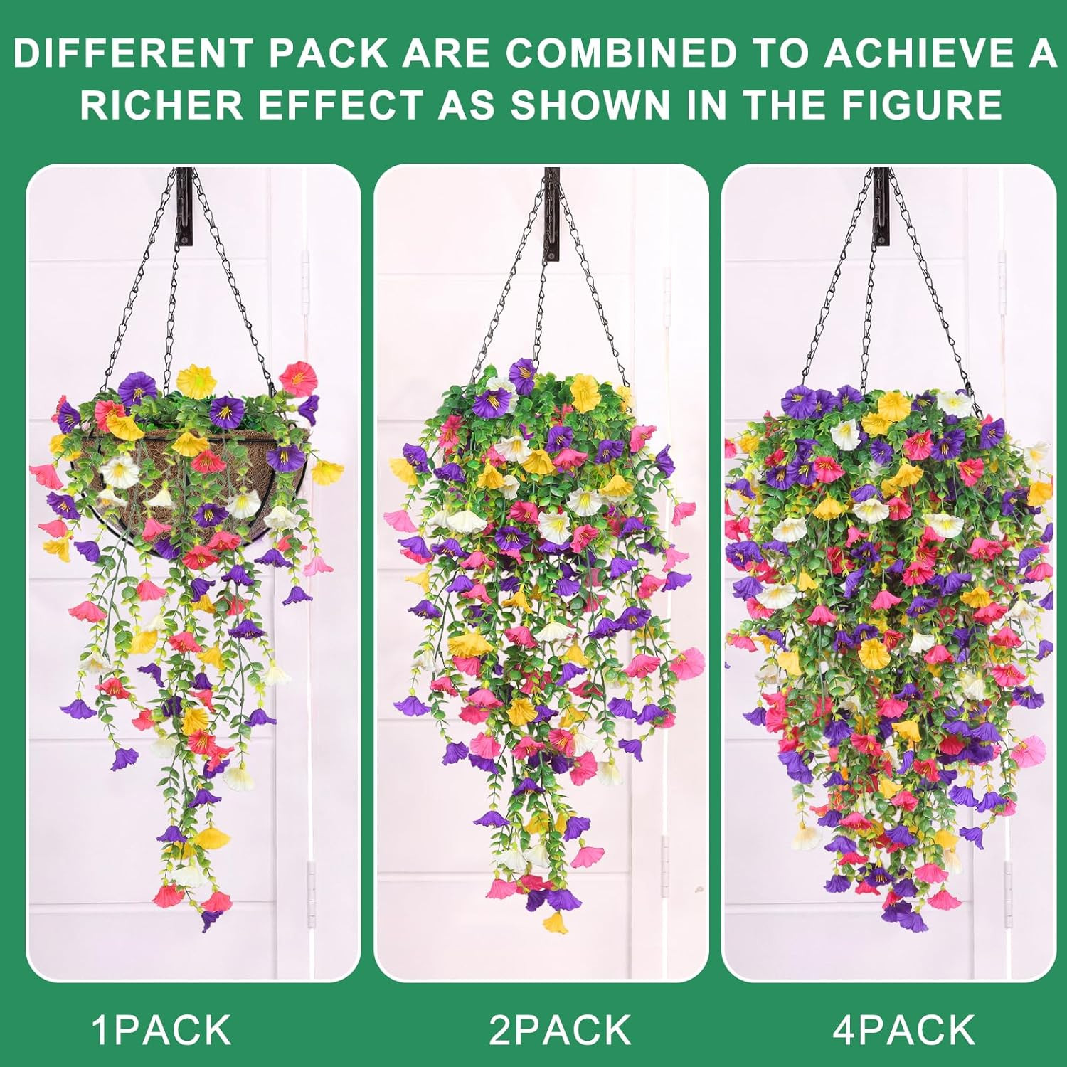 4PCS Artificial Hanging Flowers for Outdoors Summer Decoration, Fake Hanging Pla