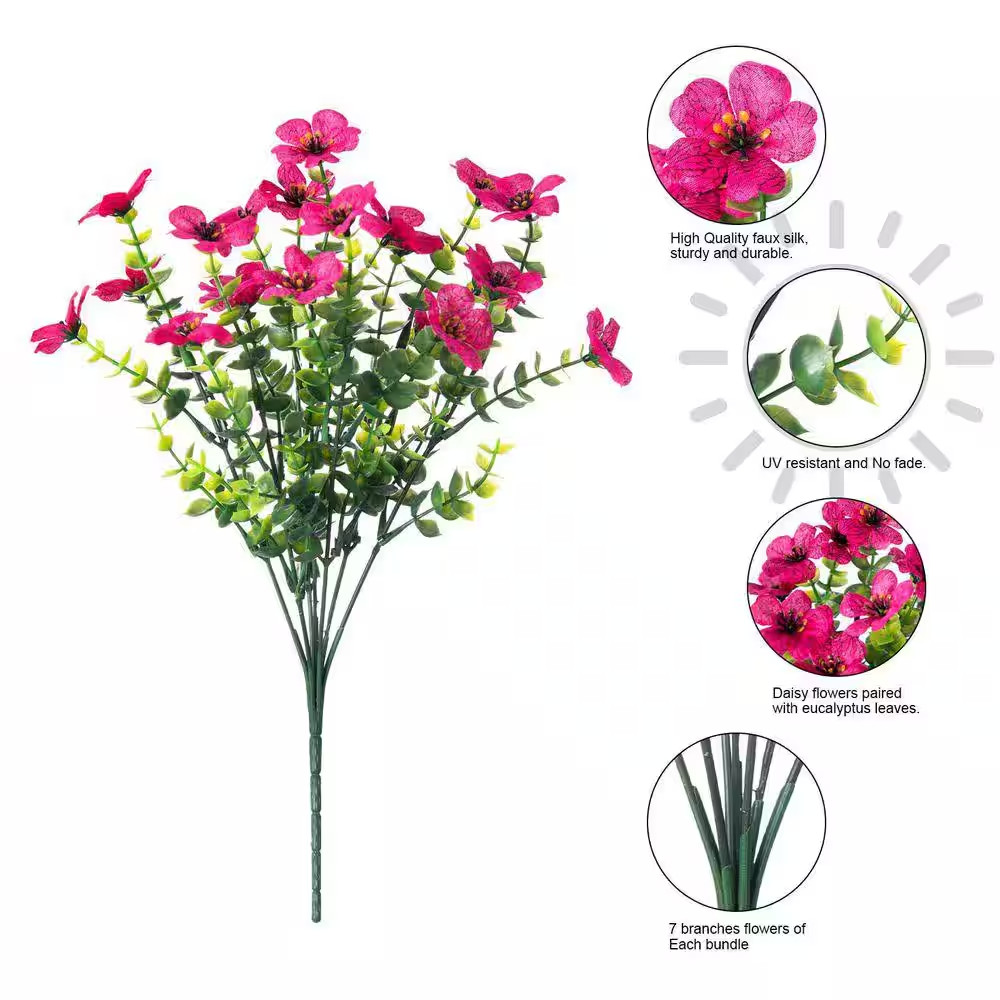 Daisy Eucalyptus 5 In. Rose Red Artificial Flower Branch Stem for Garden Home De