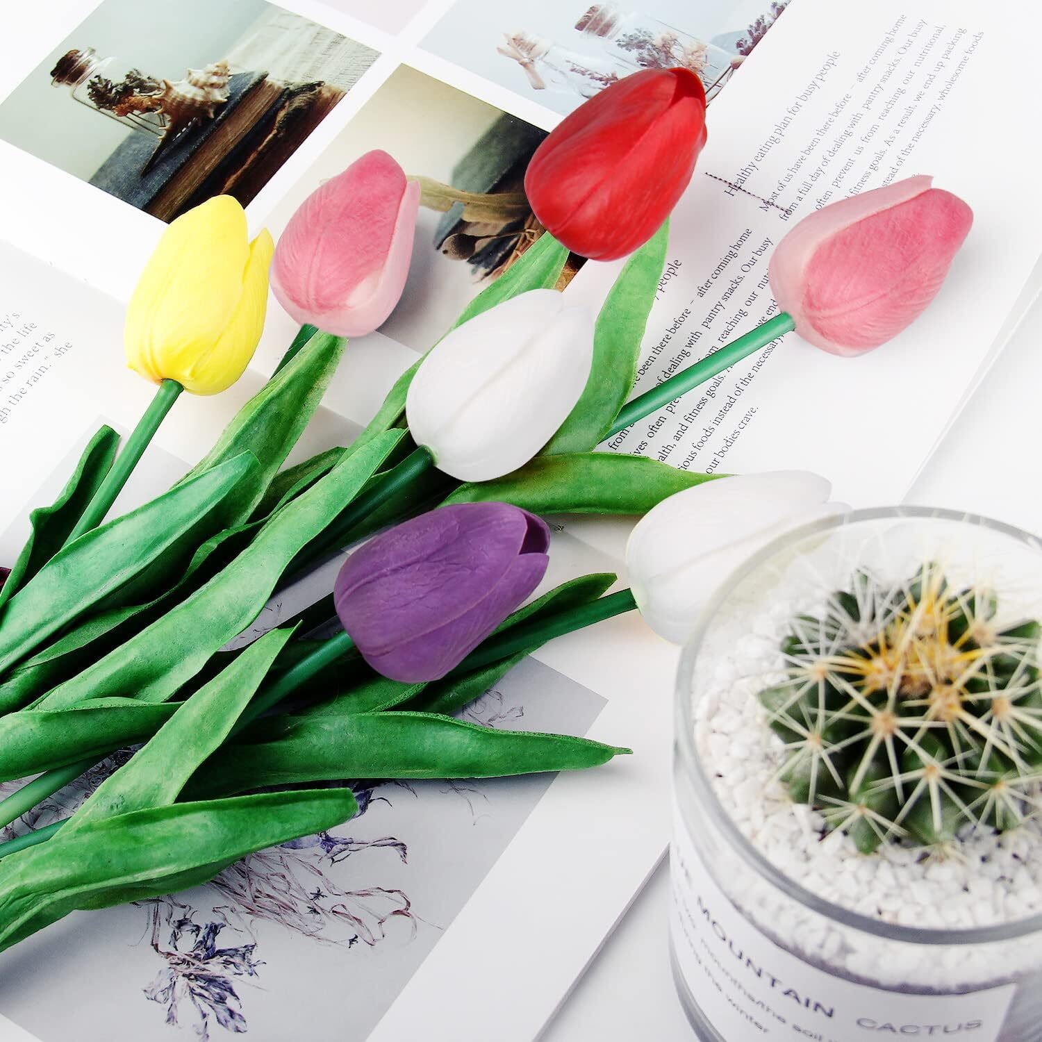 30 pcs Artificial Tulips Fake Flower Bouquet Arrangement for Party Decoration