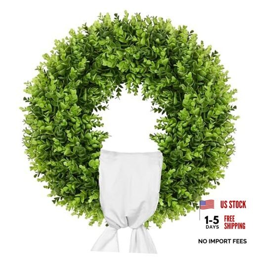 20″ Faux Round Boxwood Wreath, Artificial Large Boxwood Wreath Front 20 Inch